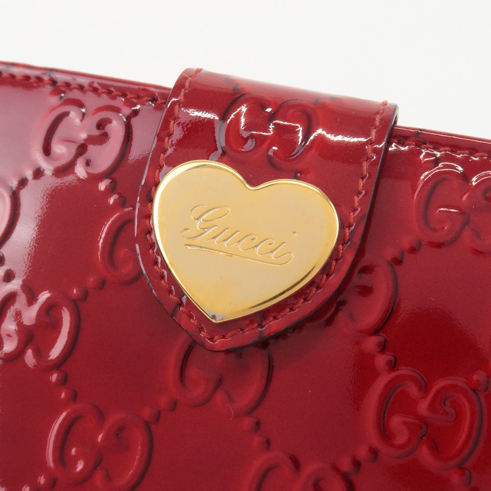 GUCCI Lovely Heart PVC Bi-fold Long Wallet Red 203550 Used