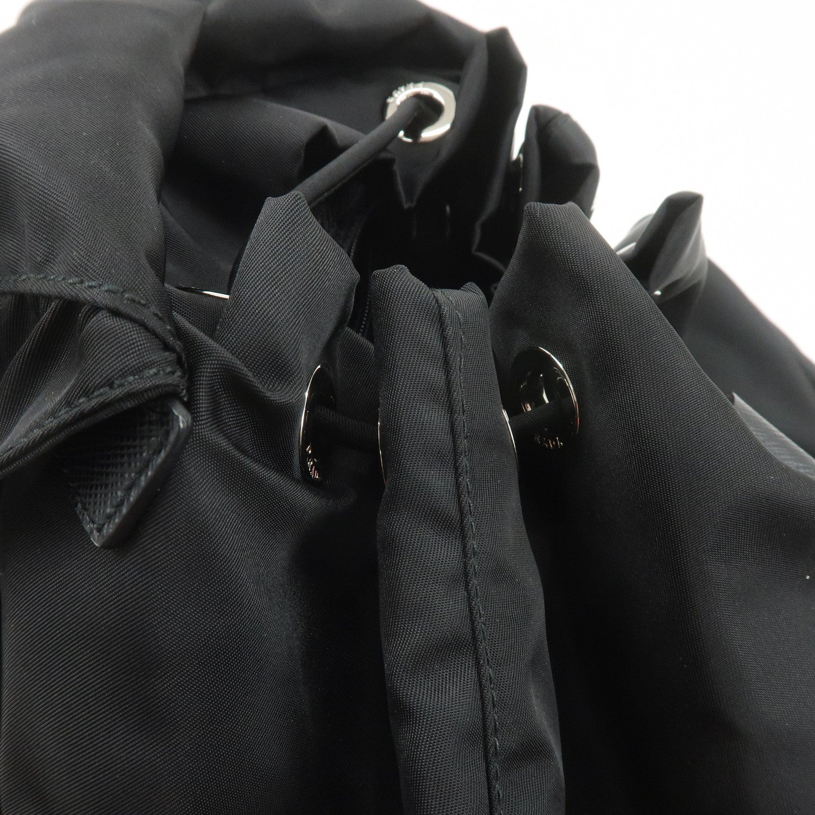 PRADA Logo Nylon Leather Back Pack Ruck Sack NERO Black 1BZ811