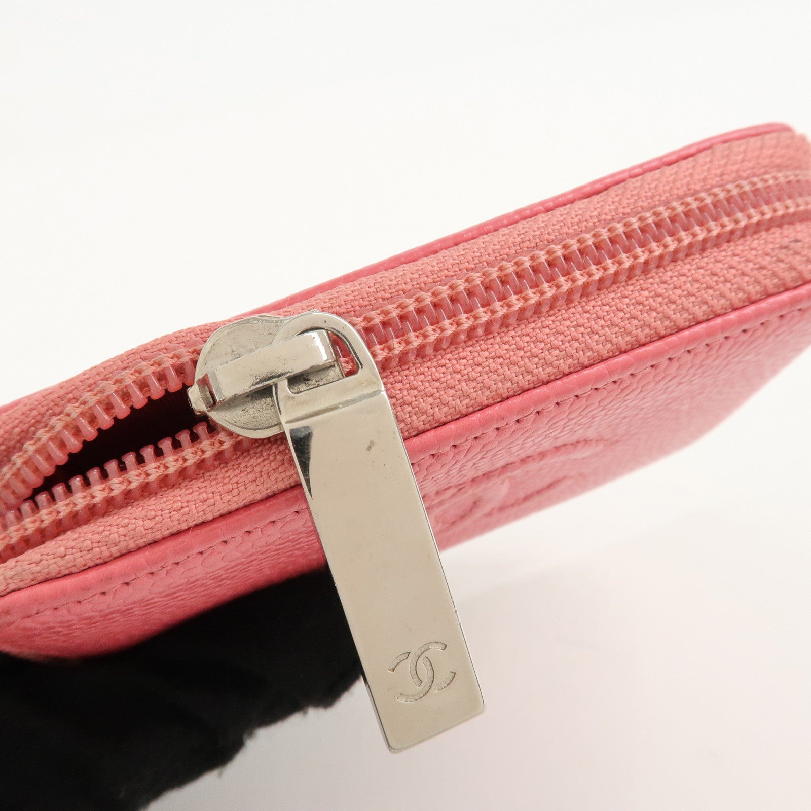 CHANEL Caviar Skin Round Zipper Coin Case Wallet Pink A68890 Used