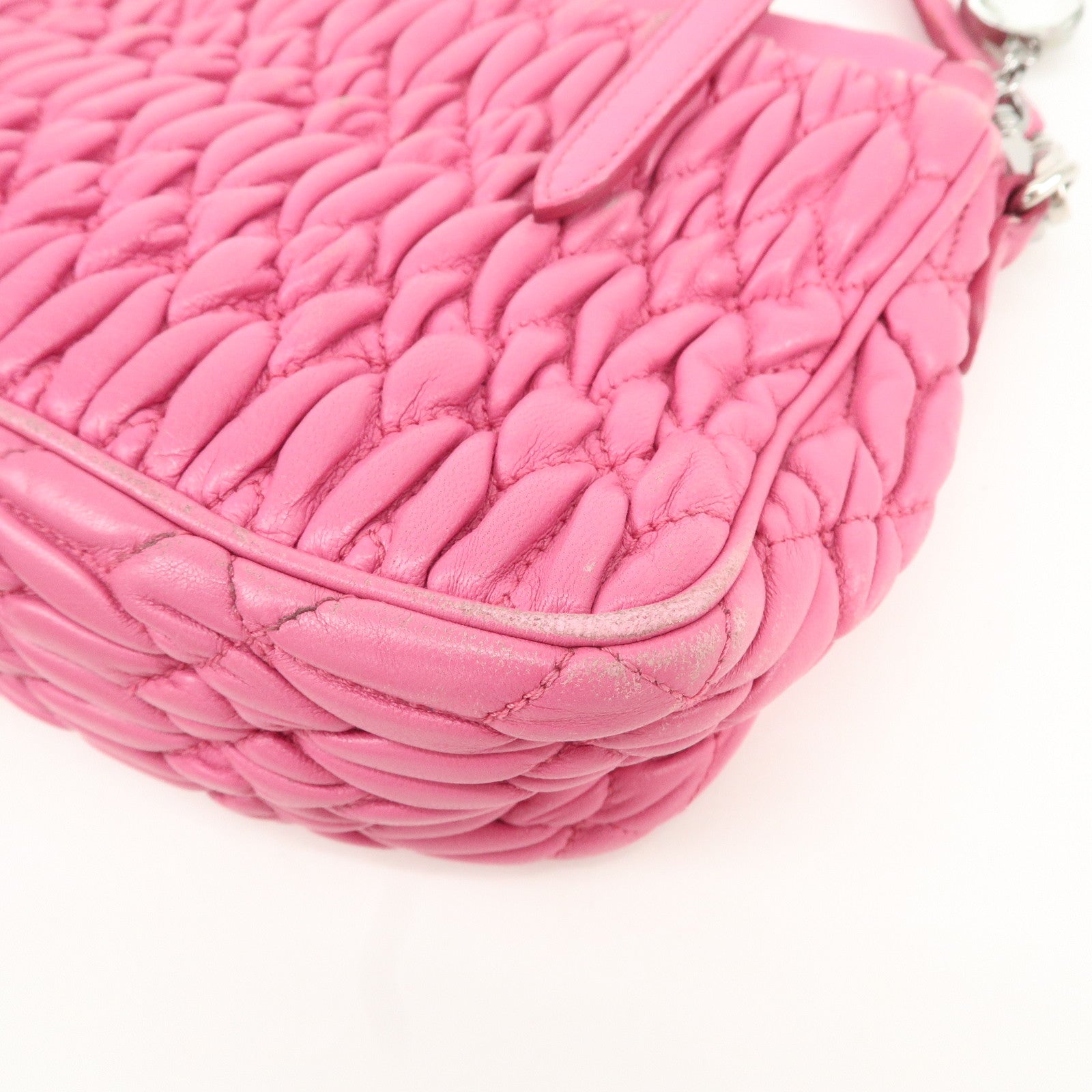 MIU MIU Matelasse Leather Bijou Shoulder Bag Hand Bag Pink