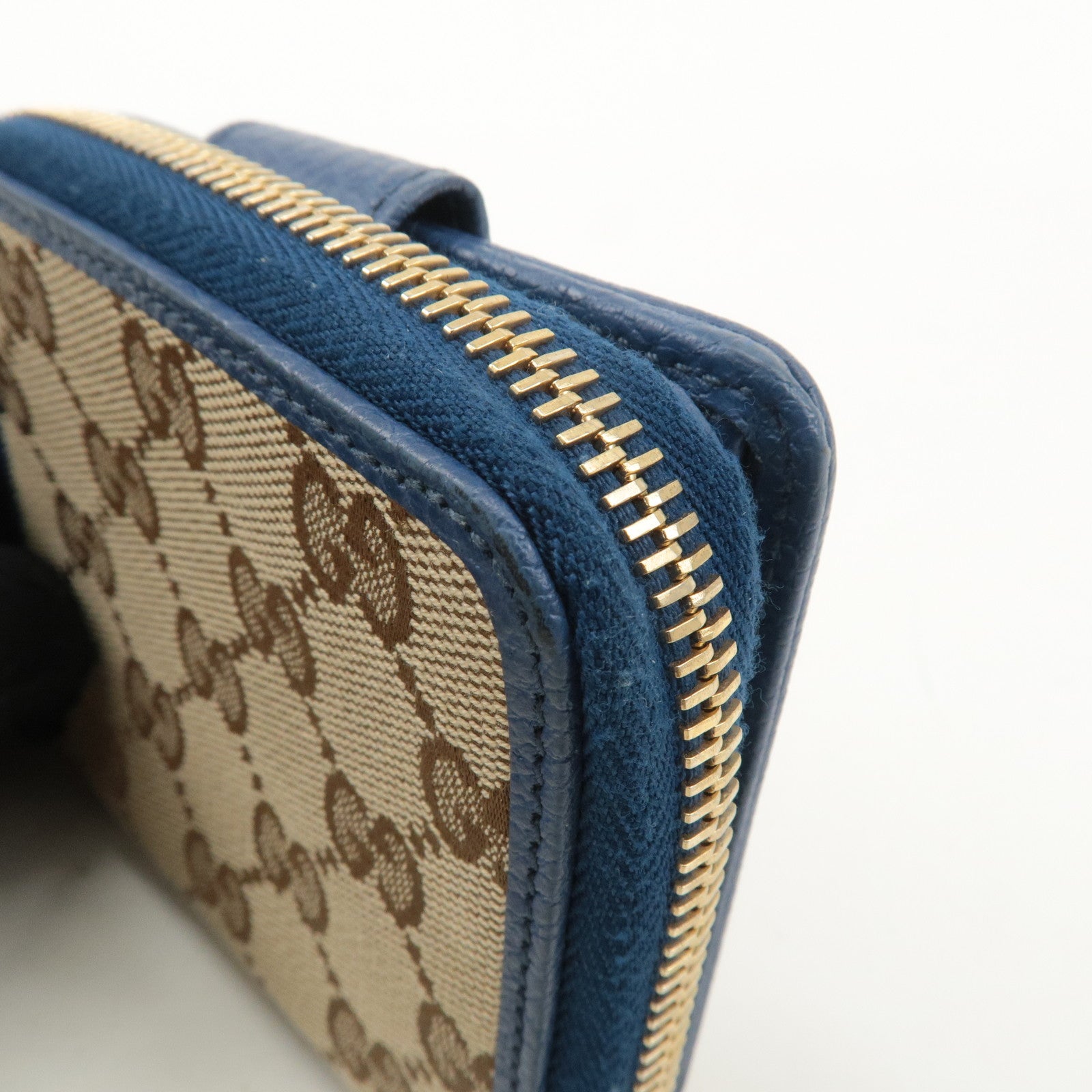 GUCCI GG Canvas Leather Bi -fold Wallet Beige Blue 346056・2184