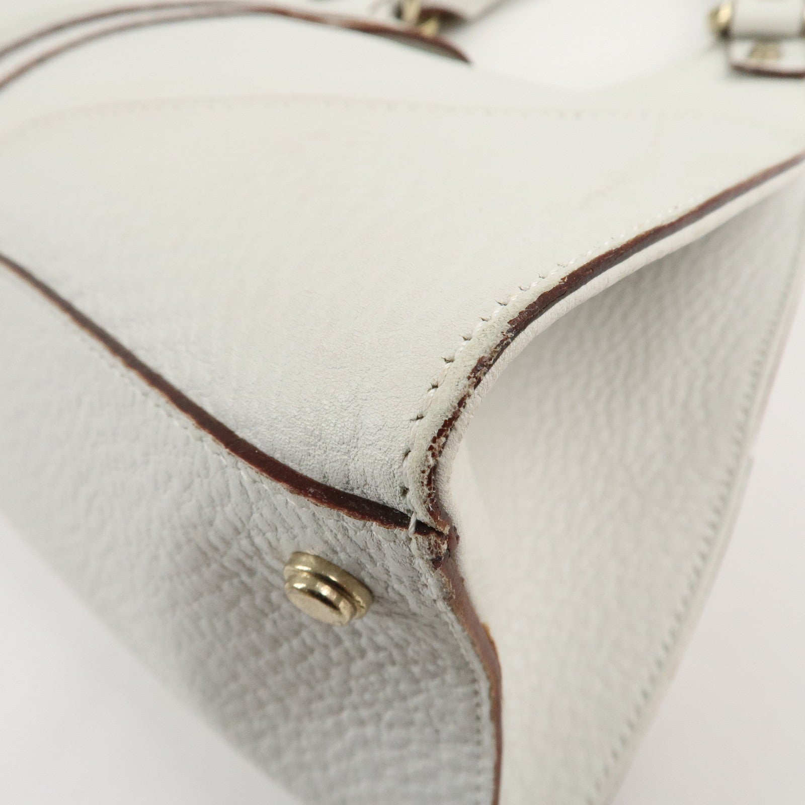 GUCCI Leather Shoulder Bag Hand Bag White Gold HDW 130995 Used