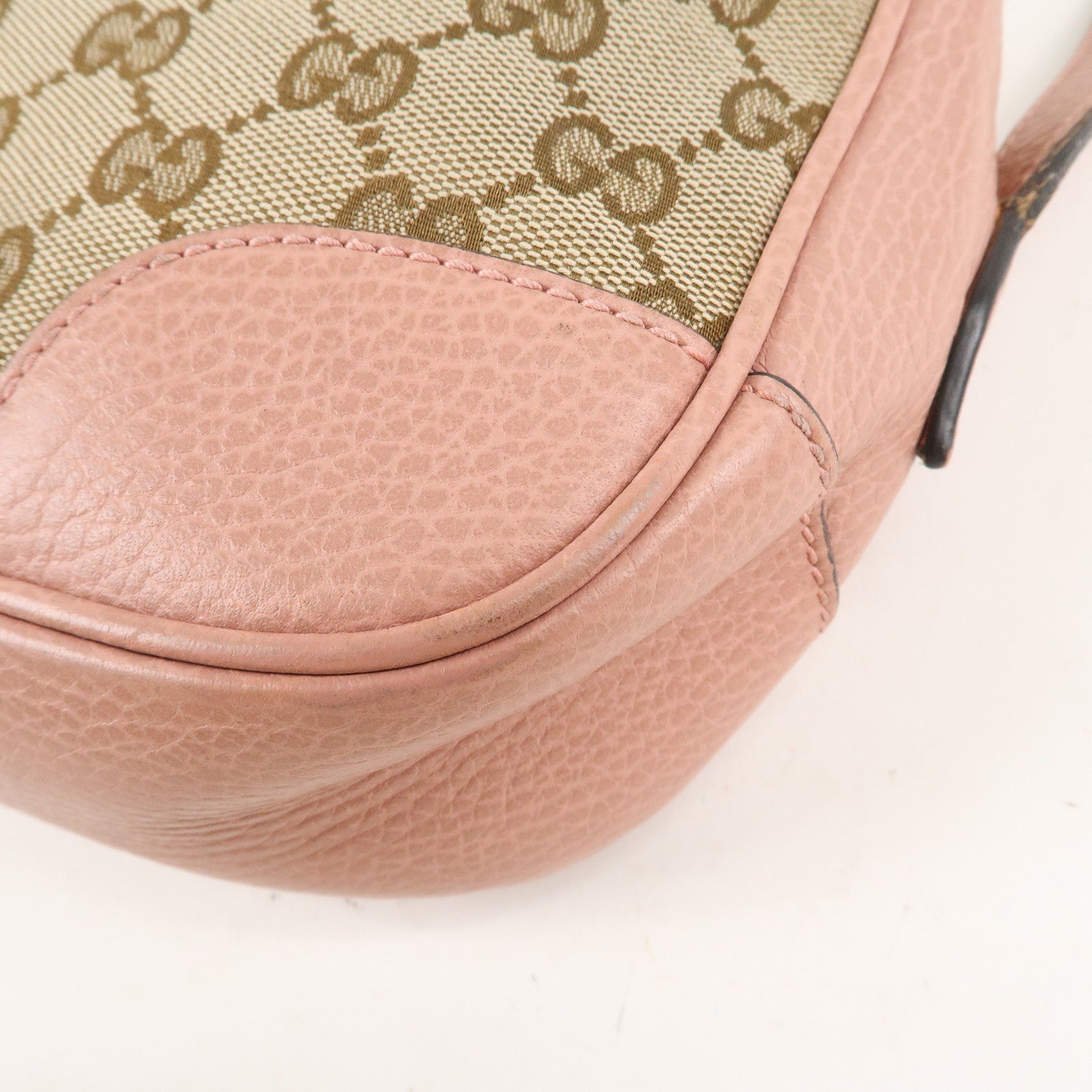 GUCCI GG Canvas Leather Shoulder Bag Beige Pink 449413