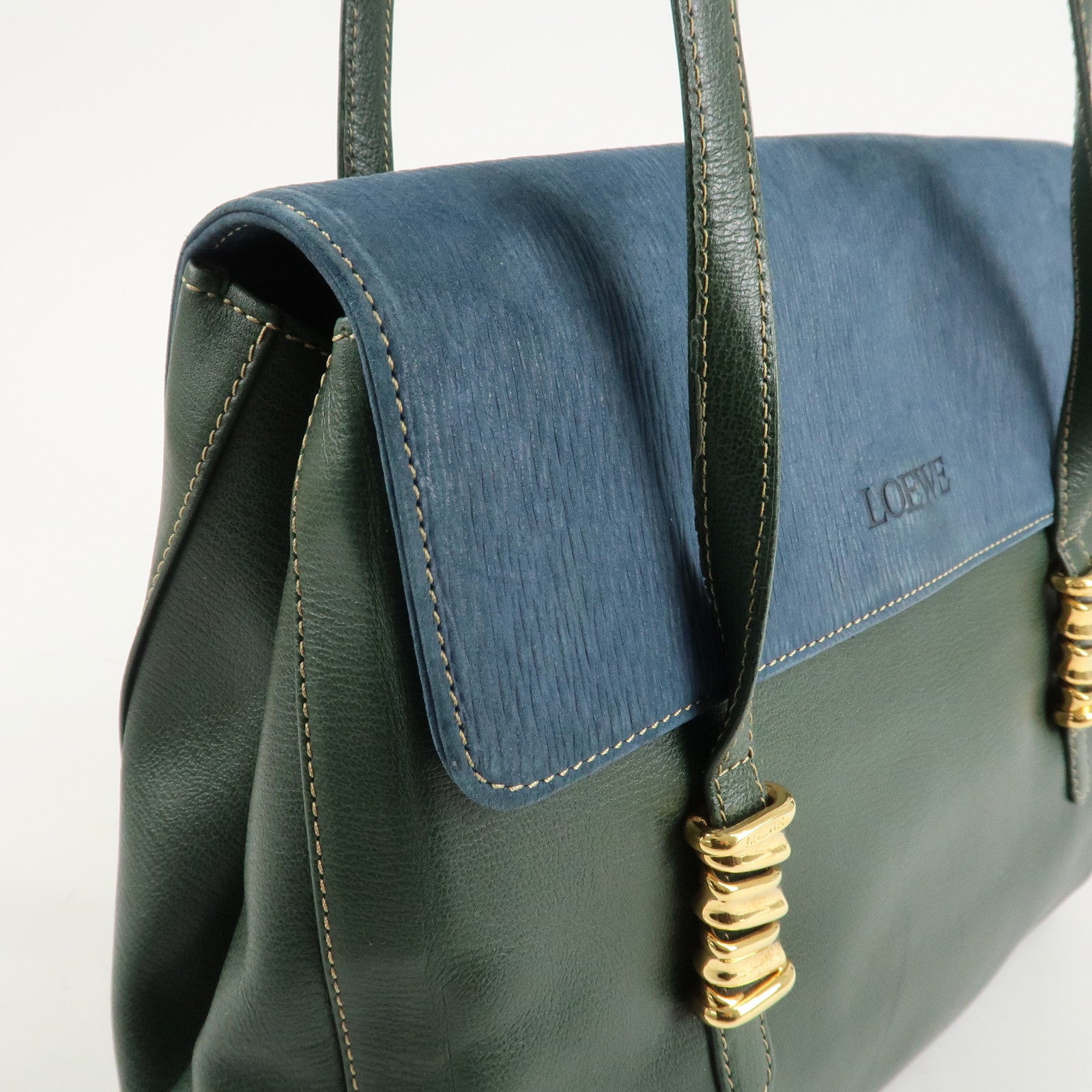 LOEWE Velazquez Suede Leather Shoulder Bag Green Blue