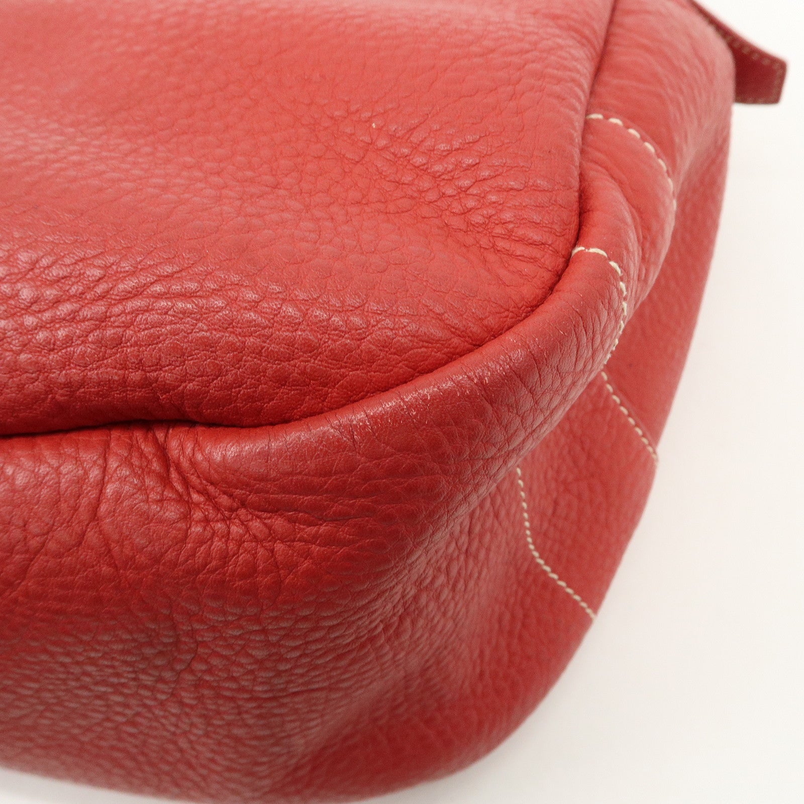 PRADA Logo Leather Shoulder Bag Hand Bag Red BR4373 Used