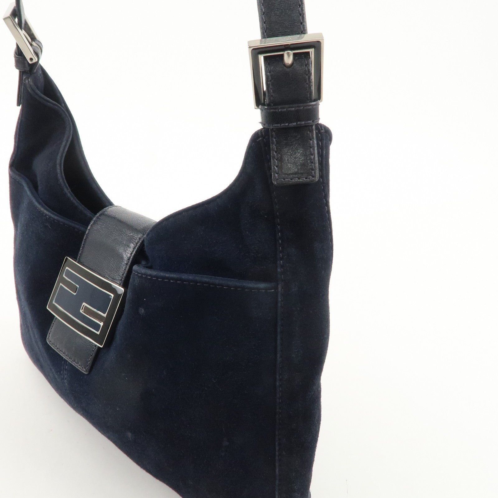 FENDI Suede Leather Shoulder Bag Hand Bag Navy 26569 Used