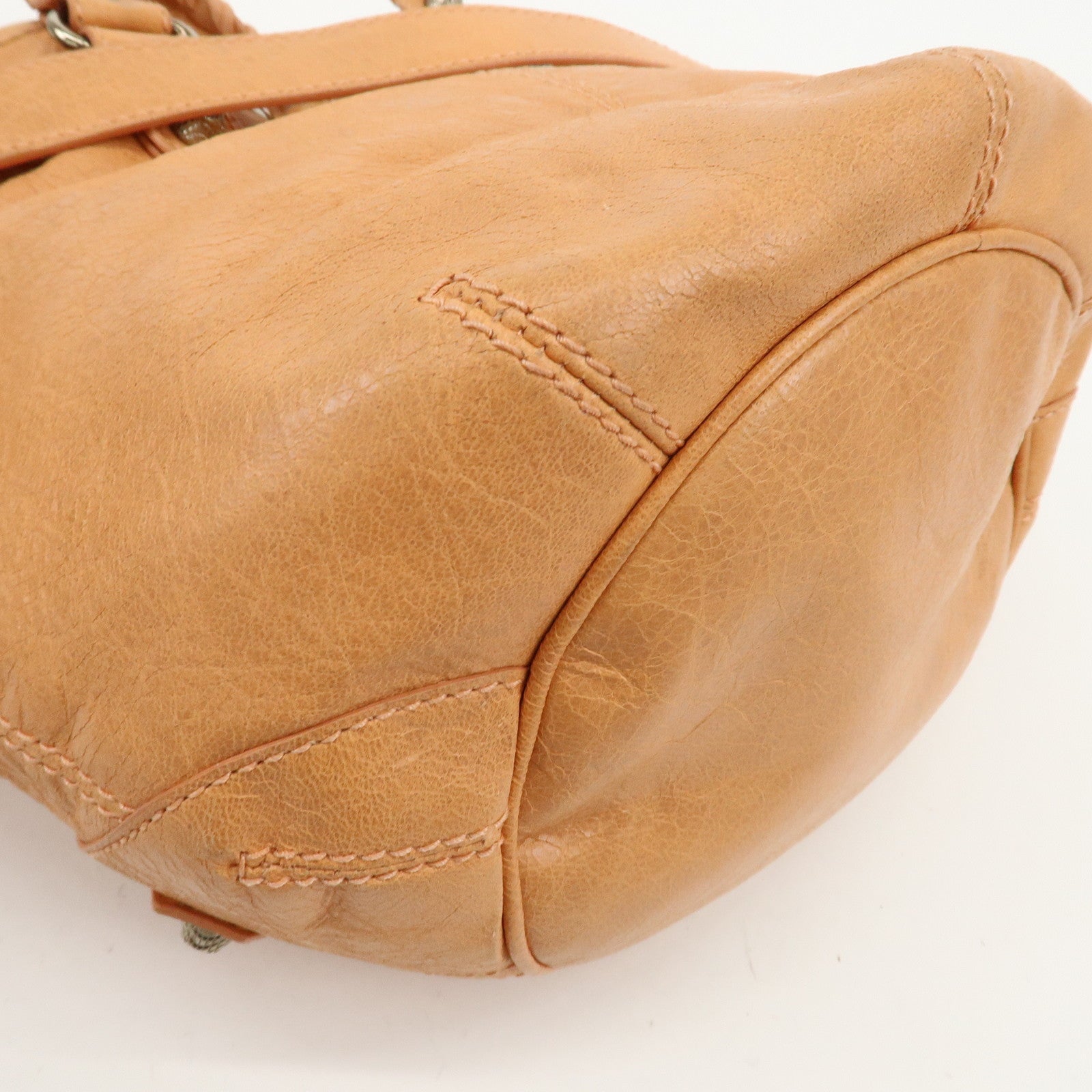 BALENCIAGA Leather The Giant Mini Pompon 2Way Bag Brown 285439