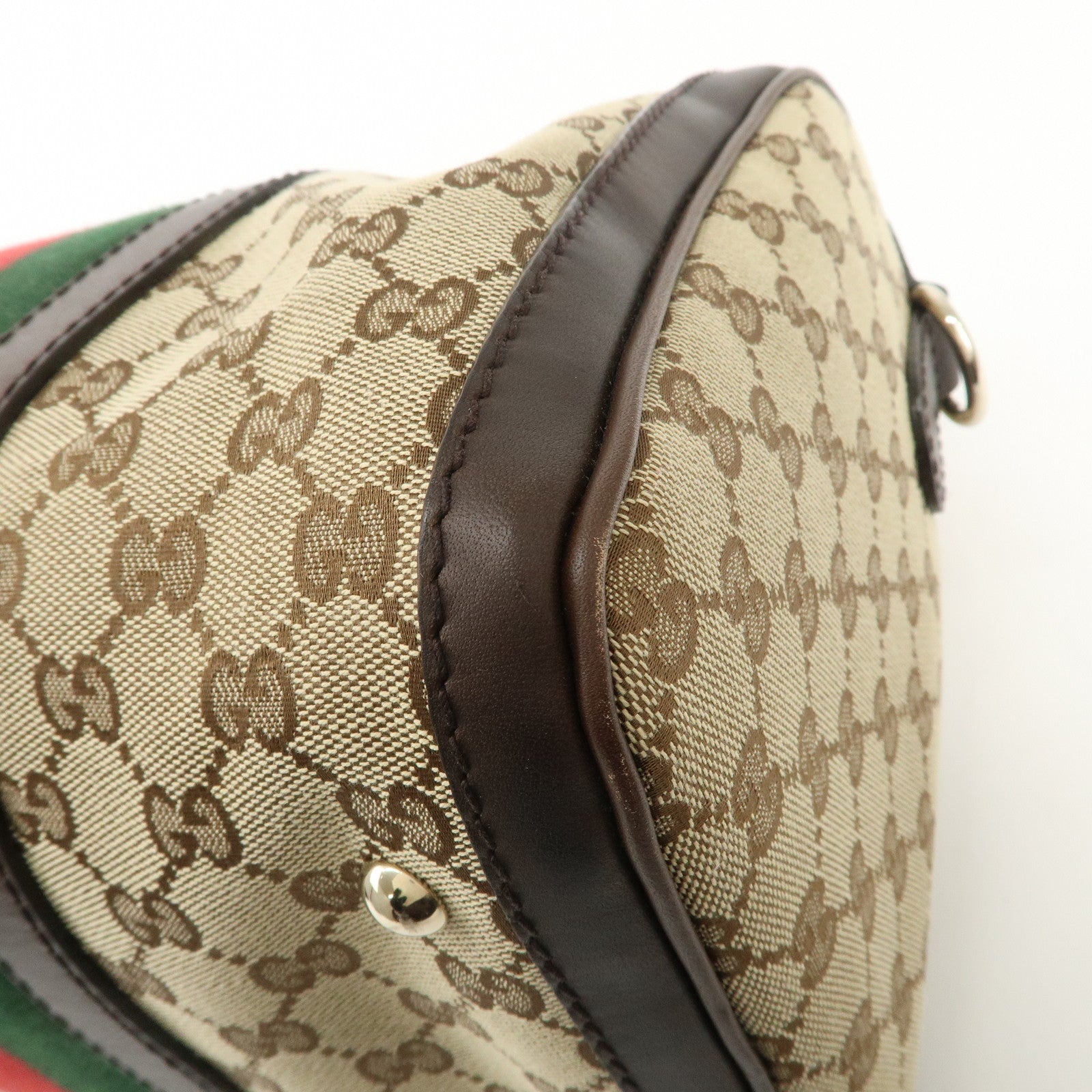 GUCCI Sherry GG Canvas Leather 2WAY Boston Bag Beige 247205 Used