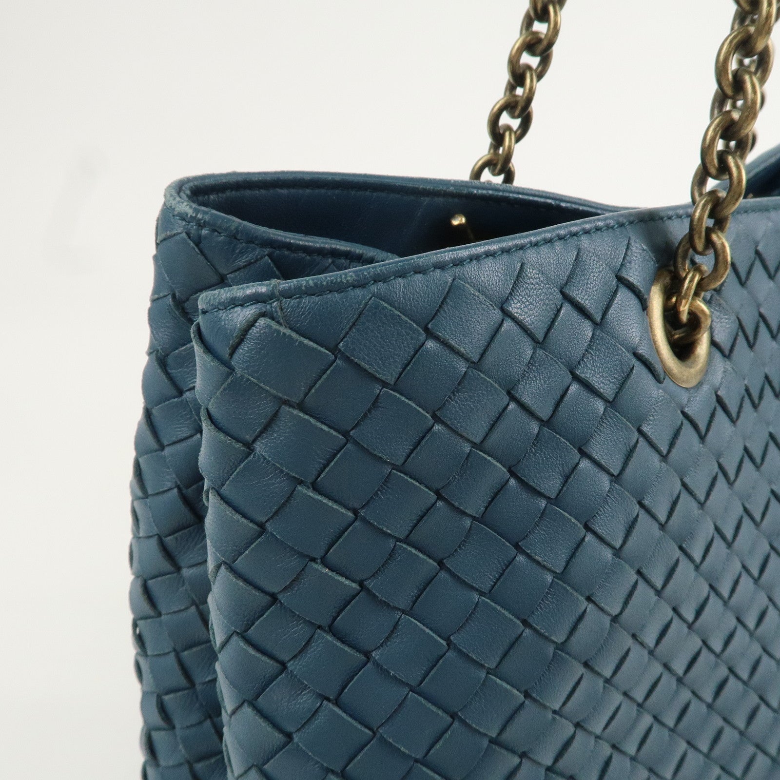 BOTTEGA VENTA Intrecciato Leather Shoulder Bag Hand Bag Blue