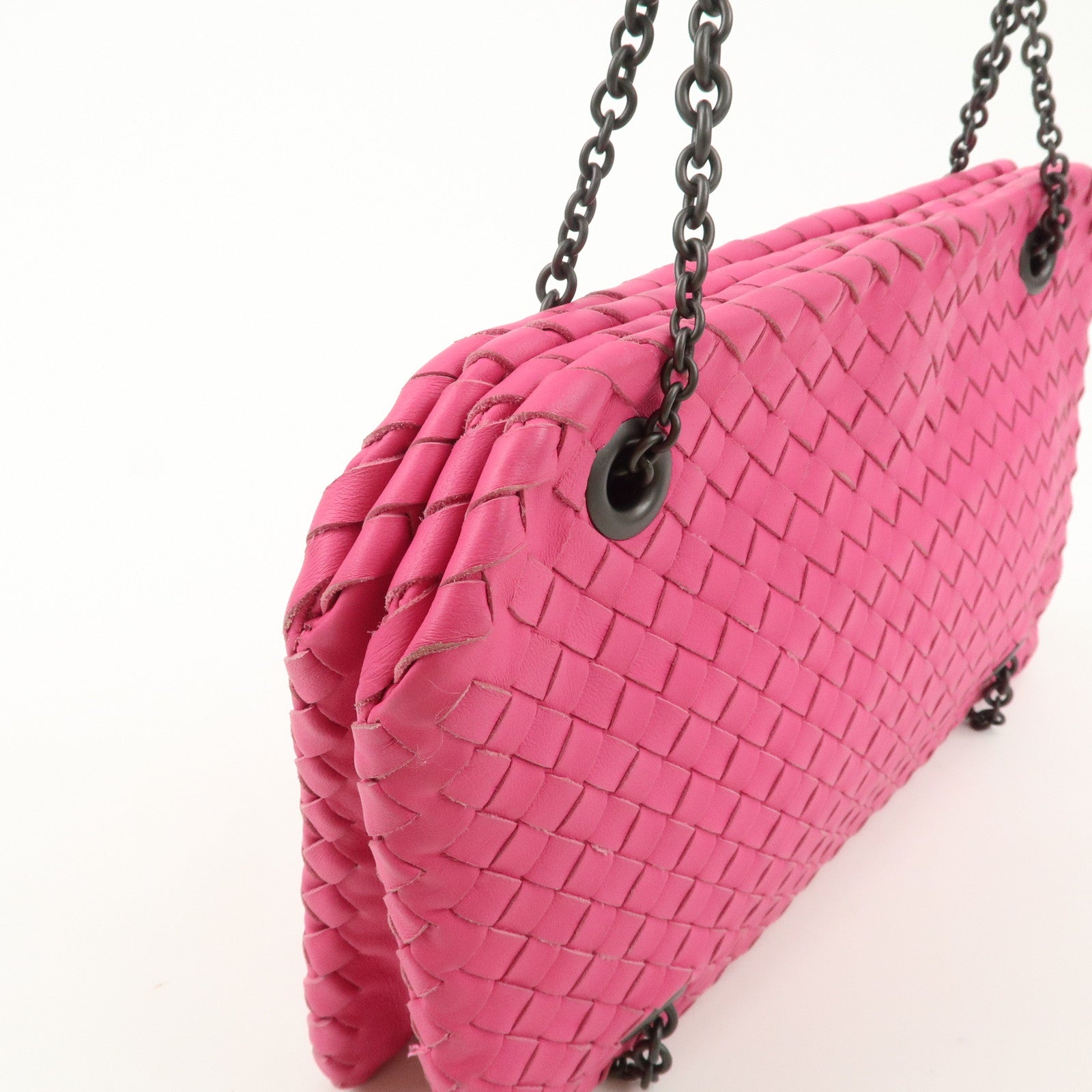 BOTTEGA VENETA Intrecciato Leather Chain Shoulder Bag Pink