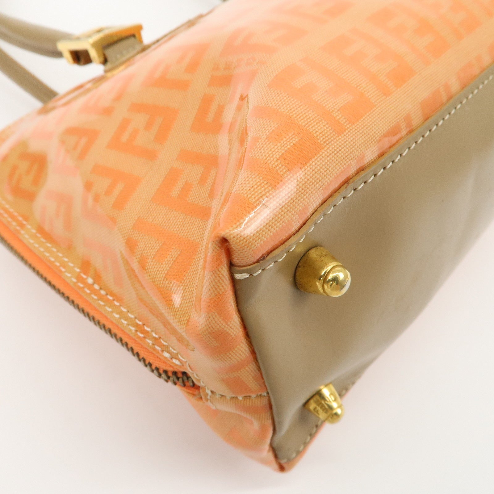 FENDI Zucchino PVC Leather Shoulder Bag Han Bag Beige Orange Used