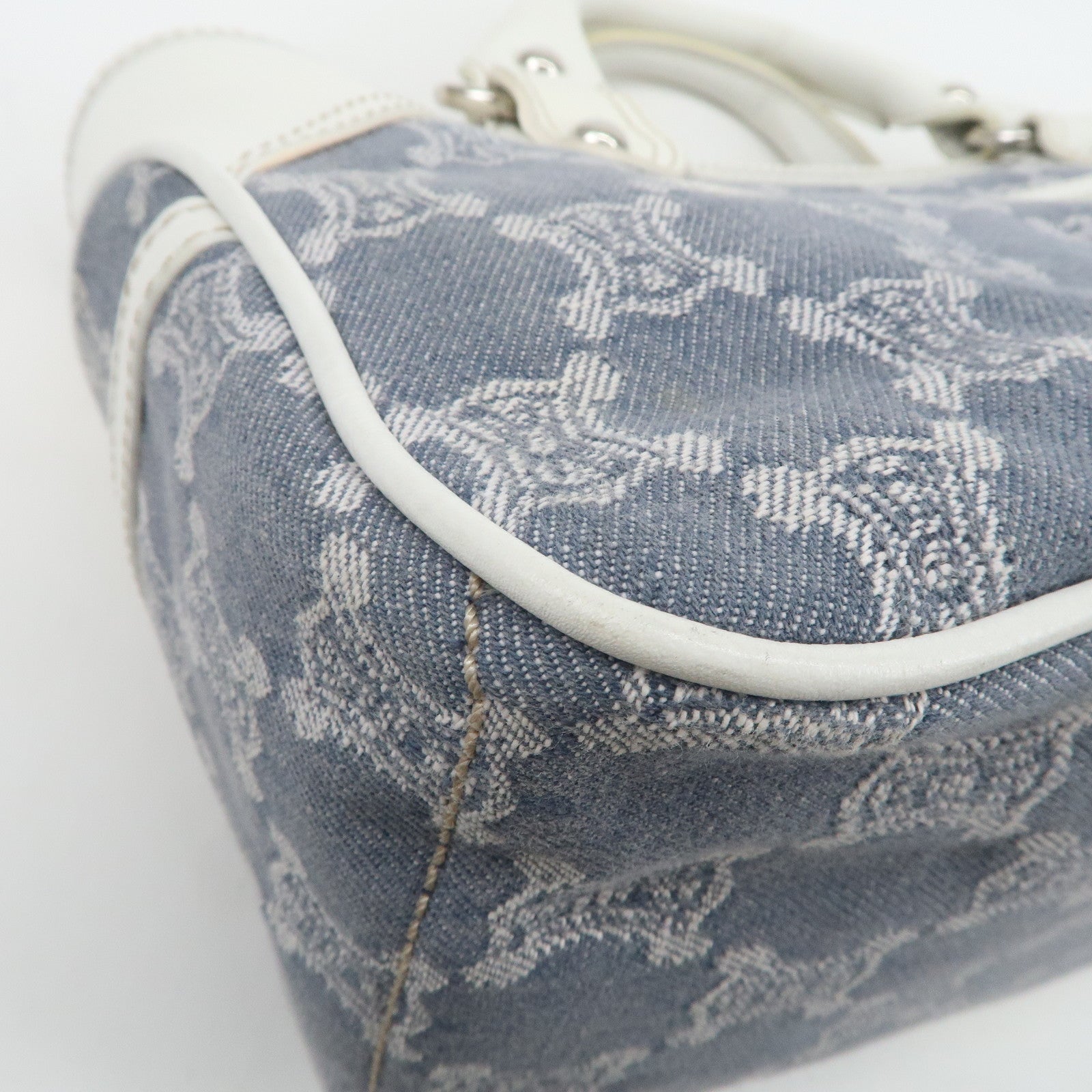 CELINE Macadam Canvas Leather Boogie Bag Hand Bag Blue White Used