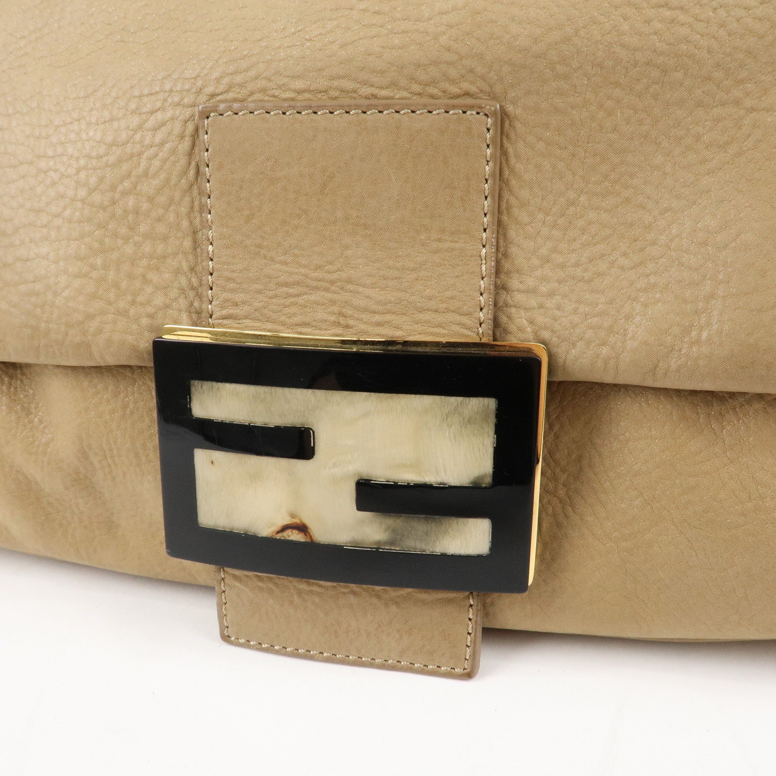 FENDI Mamma Baguette Leather Shoulder Bag Beige 8BR638 Used