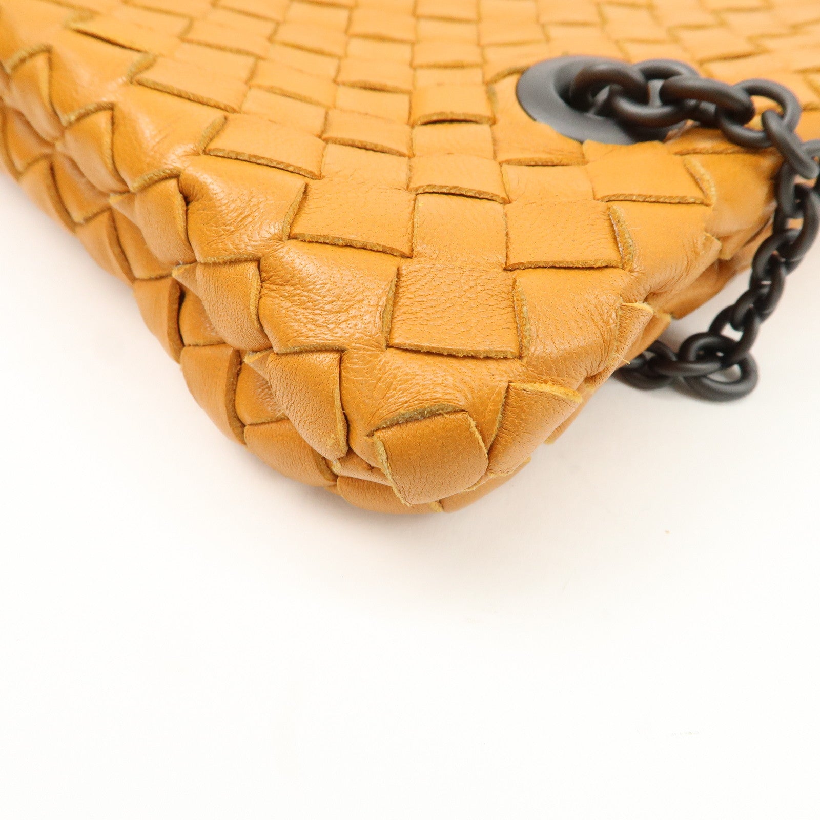 Bottega Veneta Intrecciato Leather Chain Shoulder Bag Orange