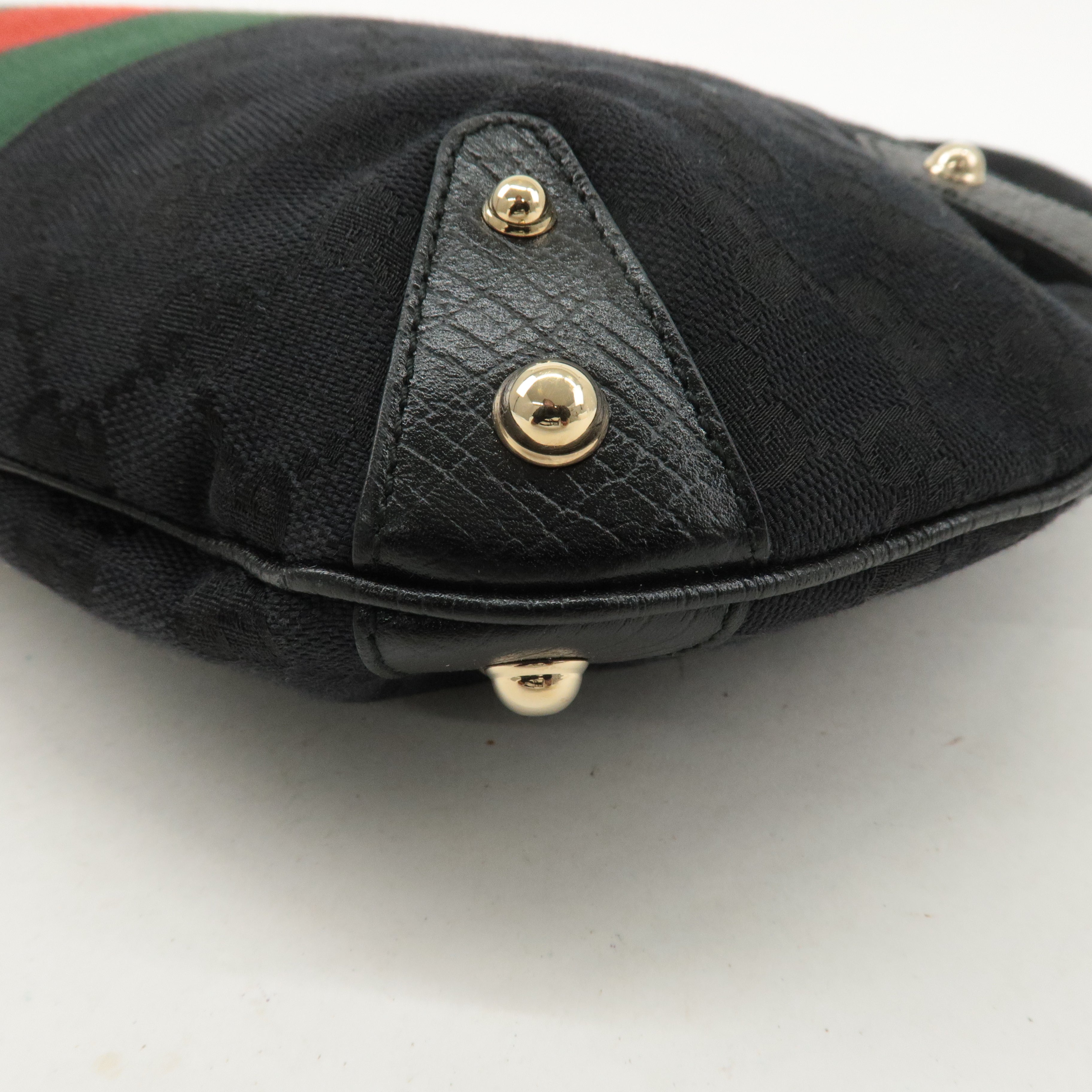 GUCCI Horsebit GG Canvas Leather Shoulder Bag Black 131026