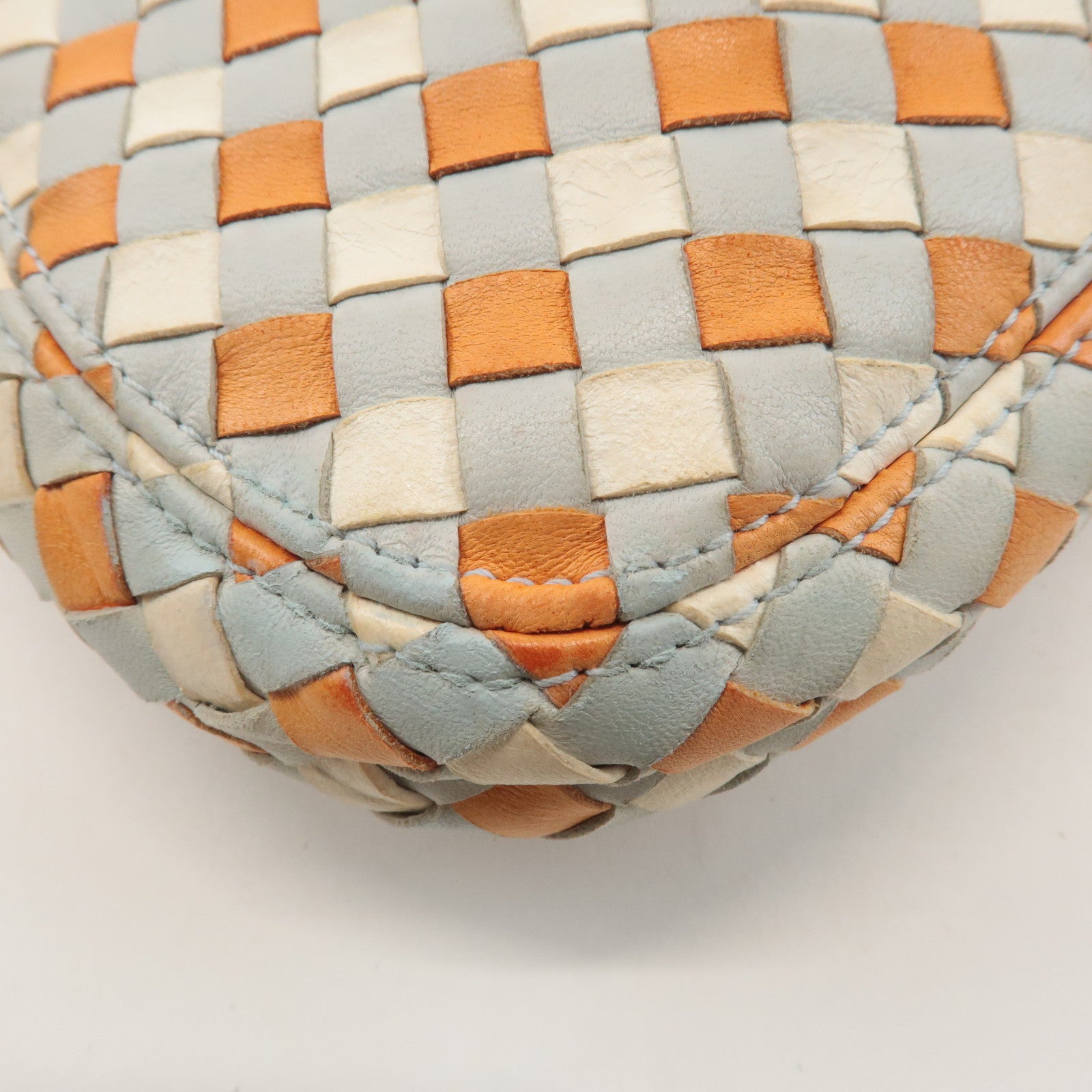 BOTTEGA VENETA Intrecciato Leather Shoulder Bag Blue Ivory Orange