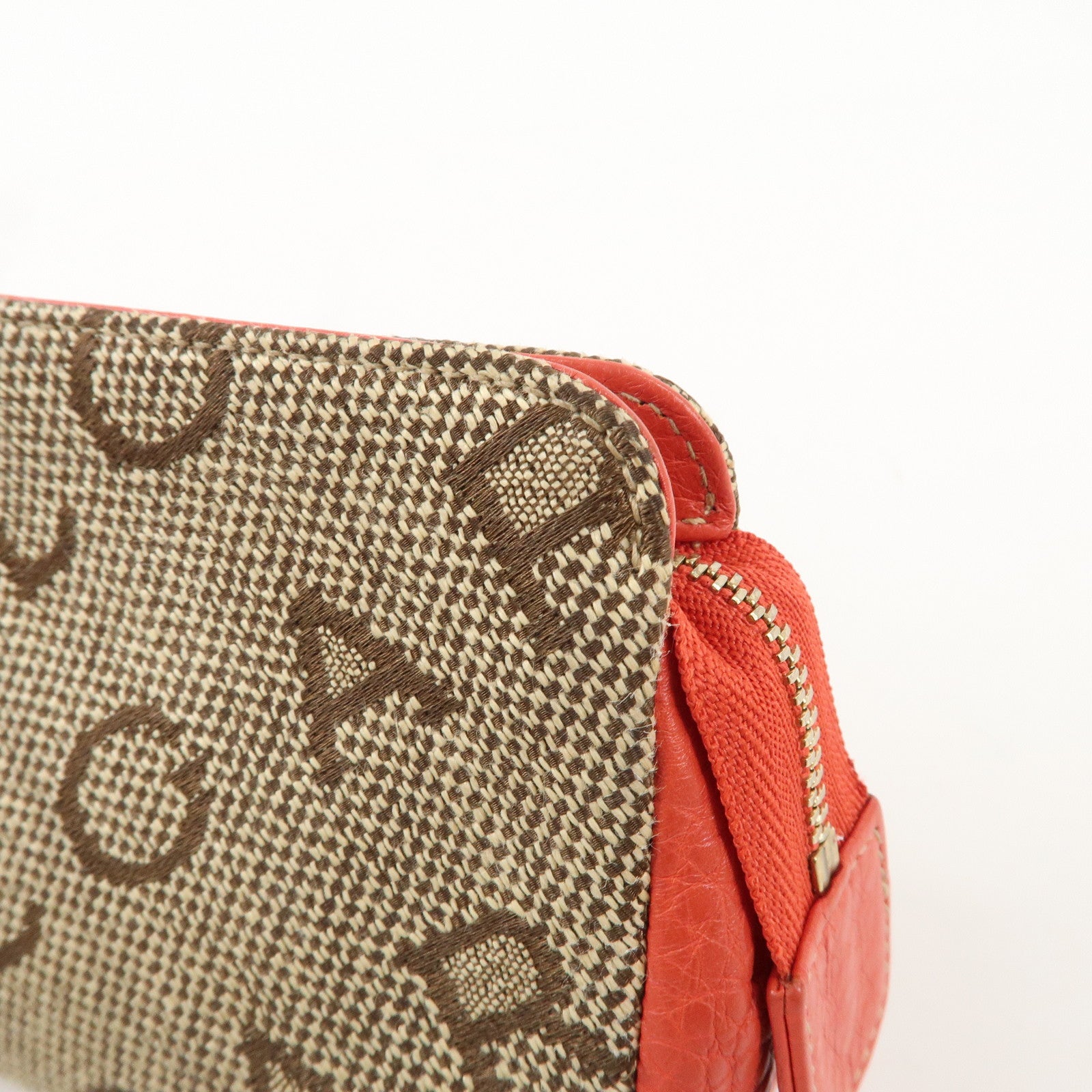 BVLGARI Canvas Leather Logomania Pouch Beige Red