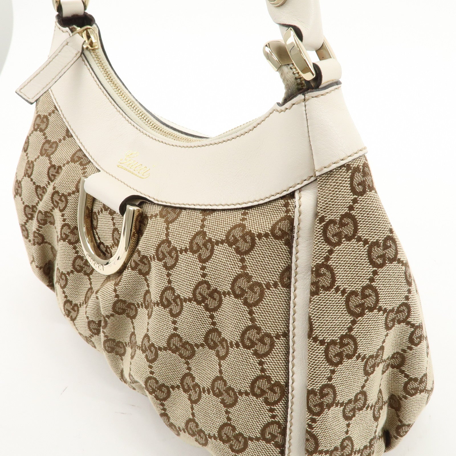 GUCCI Abbey GG Canvas Leather Shoulder Bag Beige White 190525 Used