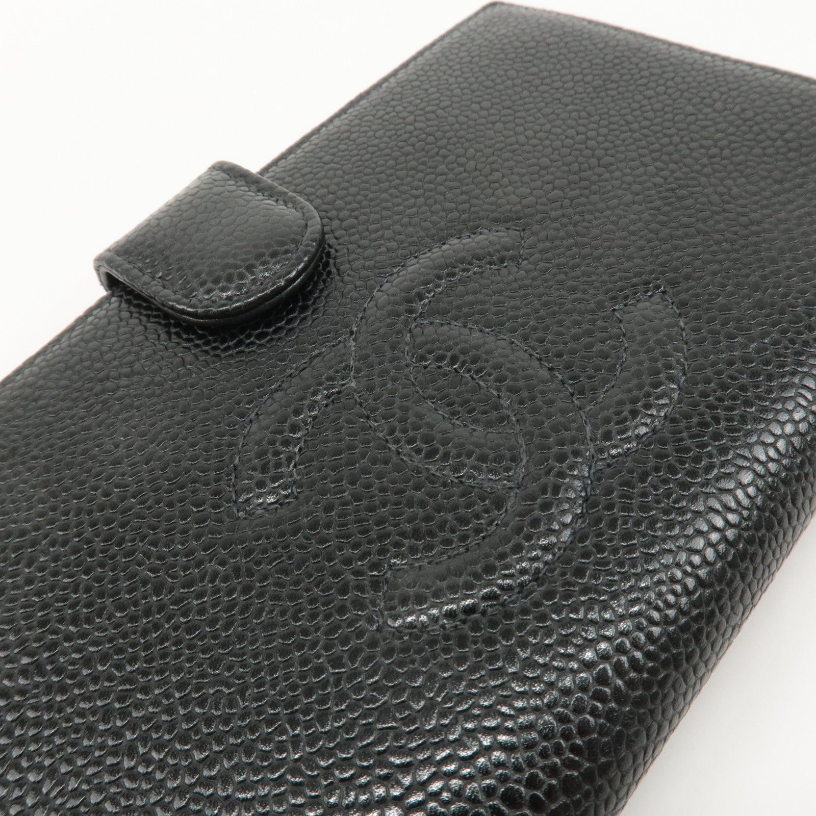 CHANEL Caviar Skin Bi-Fold Long Wallet Black A13498 Used