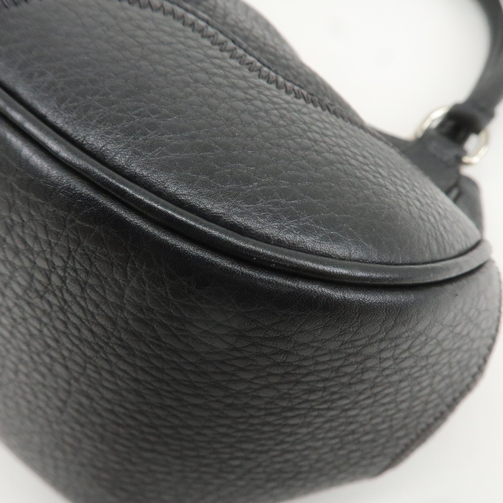 PRADA Leather Shoulder Bag Black Silver Hardware