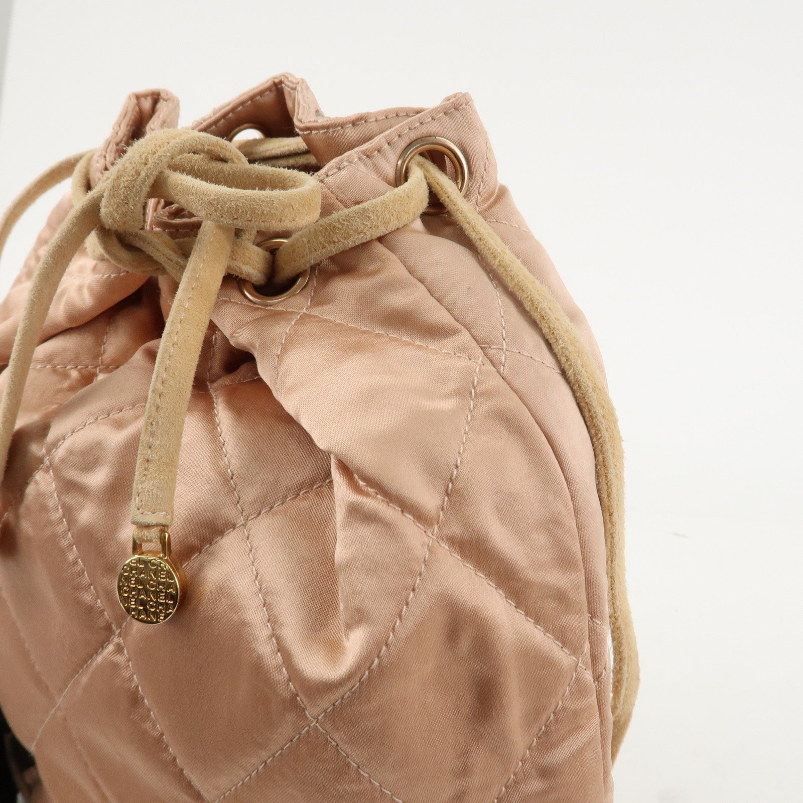 CHANEL Matelasse Satin Suede Back Pack Ruck Sack Pink Beige