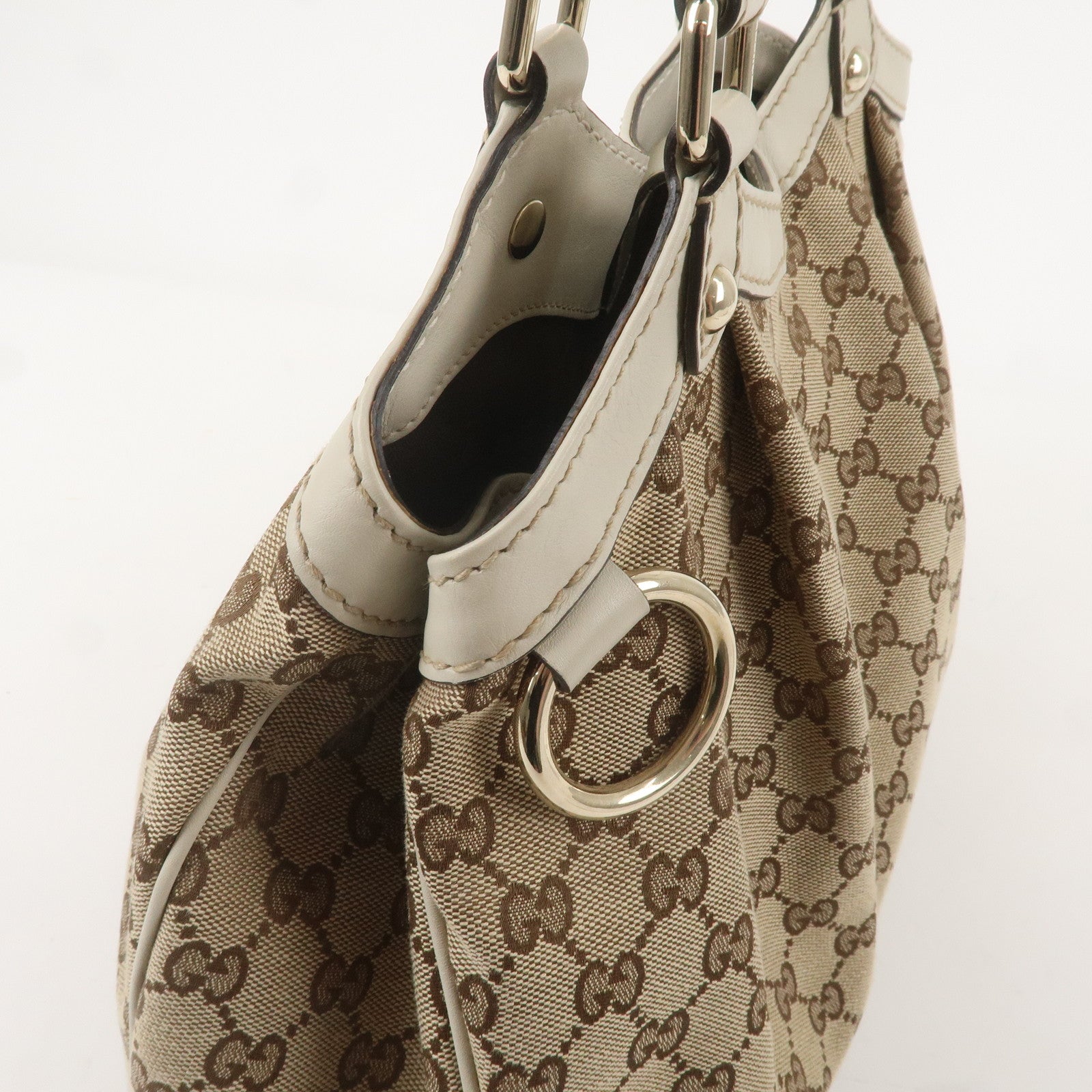 GUCCI Sukey GG Canvas Leather Tote Bag Beige Ivory 211944