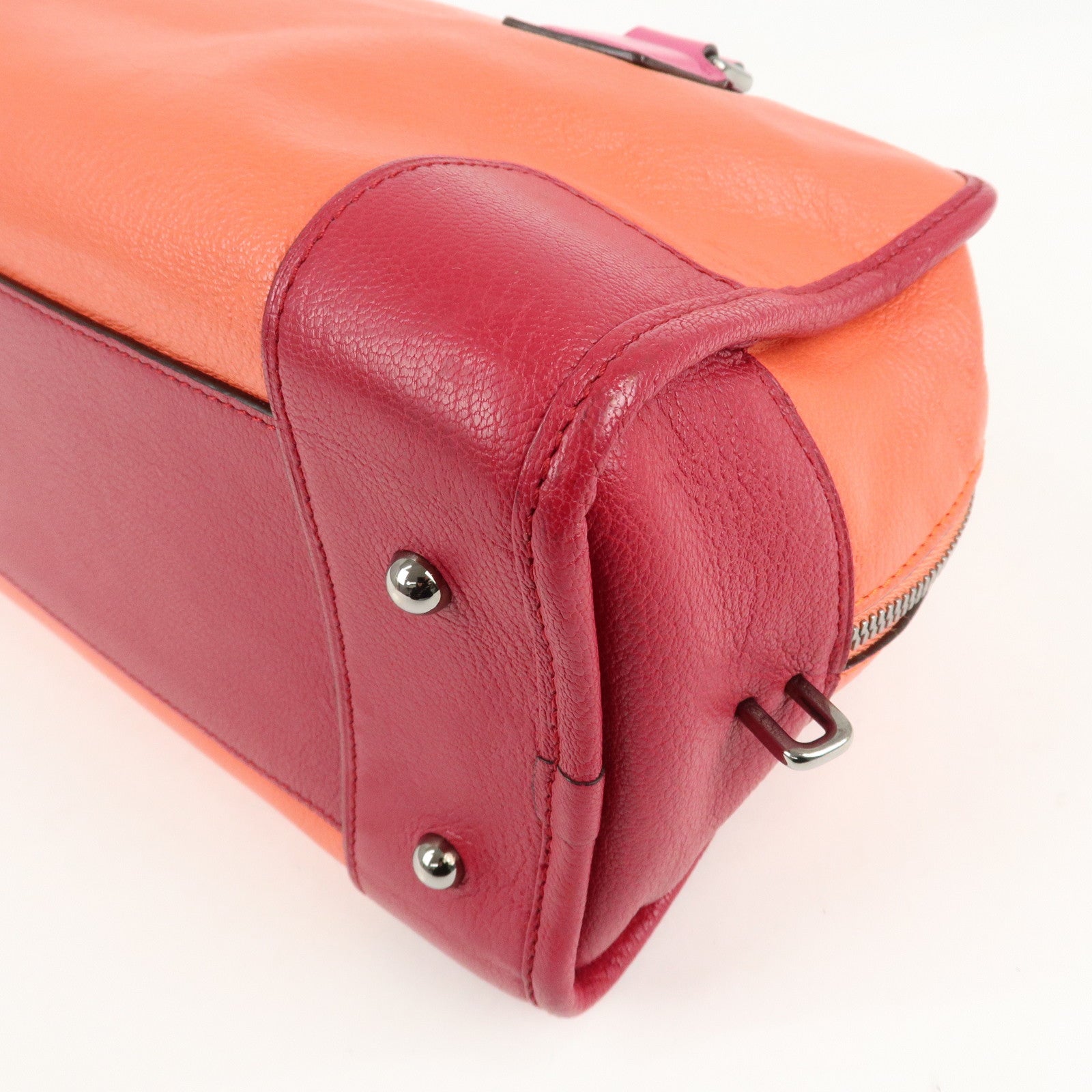 LOEWE Anagram Leather Amazona 28 Hand Bag Orange Bordeaux Pink Used