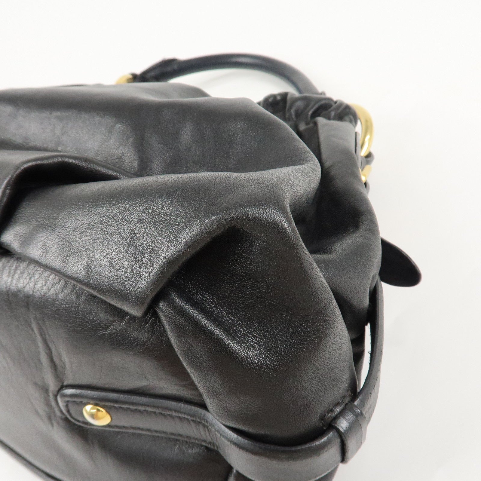 PRADA Leather Shoulder Bag Hand Bag Black Gold Hardware Used