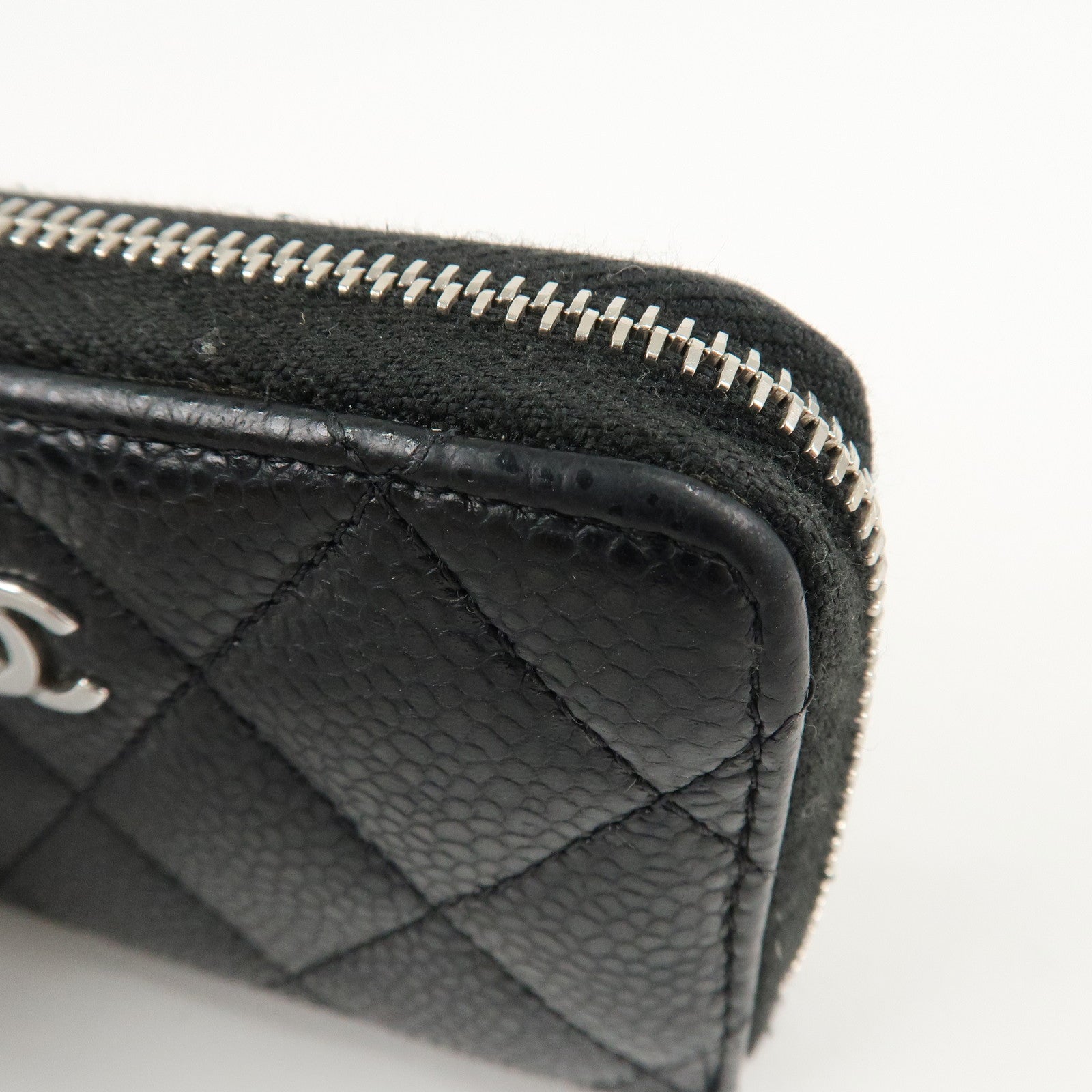 CHANEL Matelasse Caviar Skin Round Zipper Coin Case Black A69271 Used