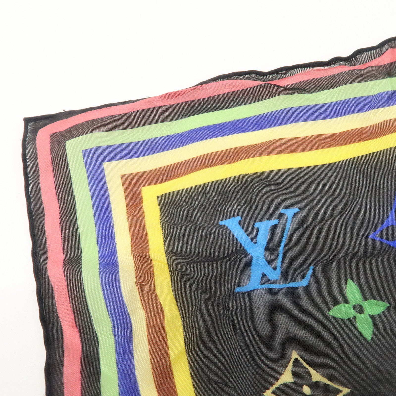 Louis Vuitton Monogram Multi Color 100% Silk Scarf Noir M71916 Used