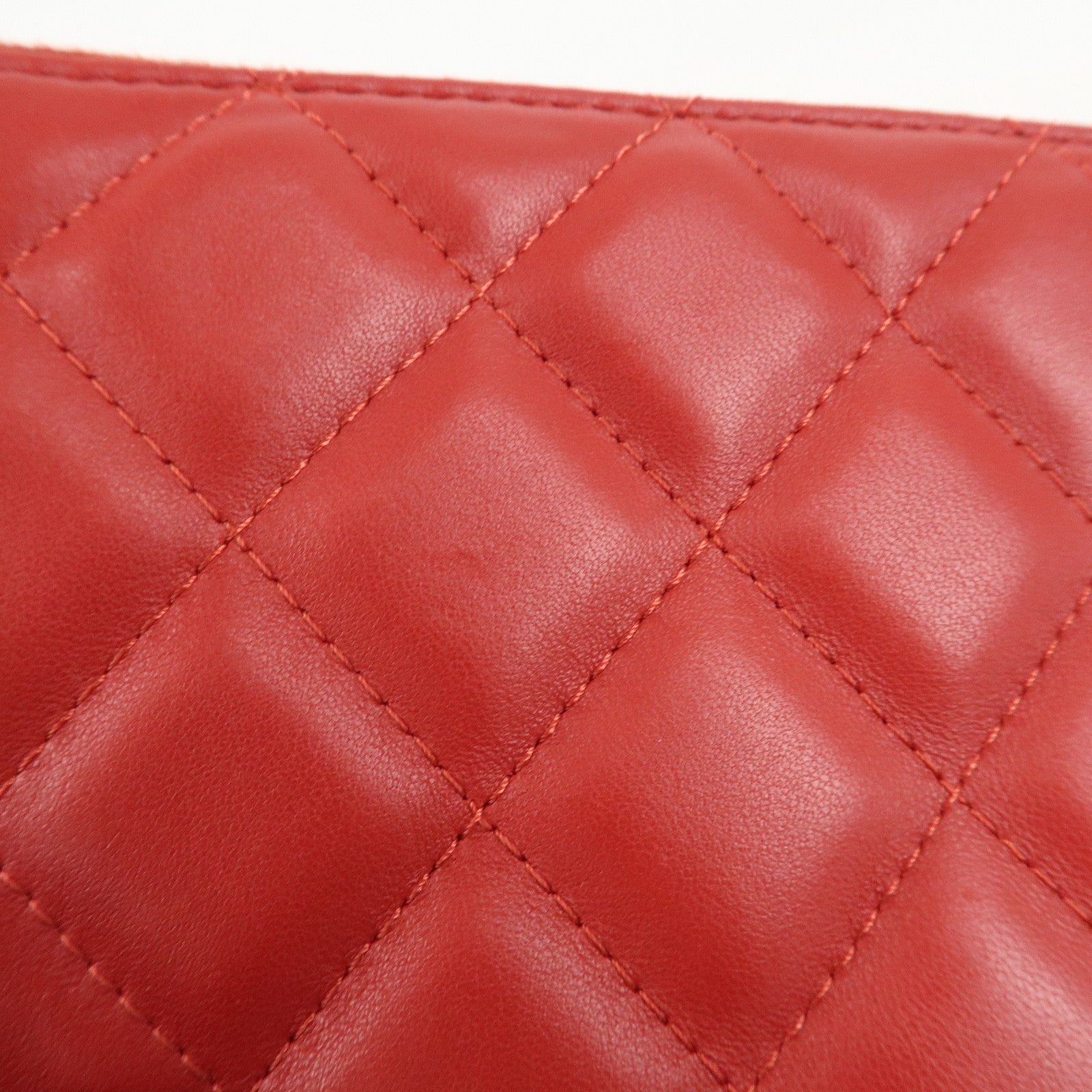 CHANEL Matelasse COCO Mark Lamb Skin Clutch Bag Red Used