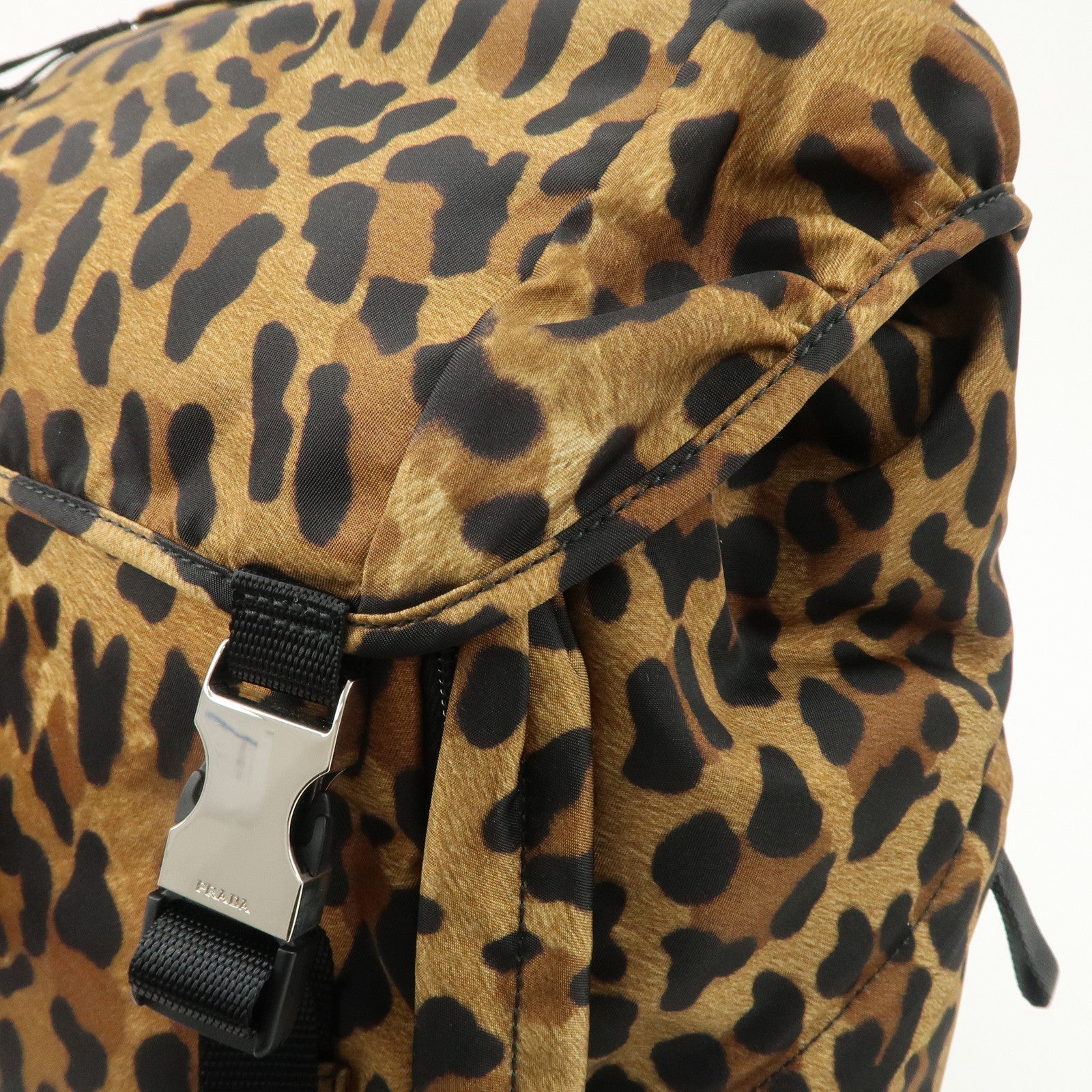 PRADA Nylon Leopard Print Back Pack Brown Black 2VZ062 Used