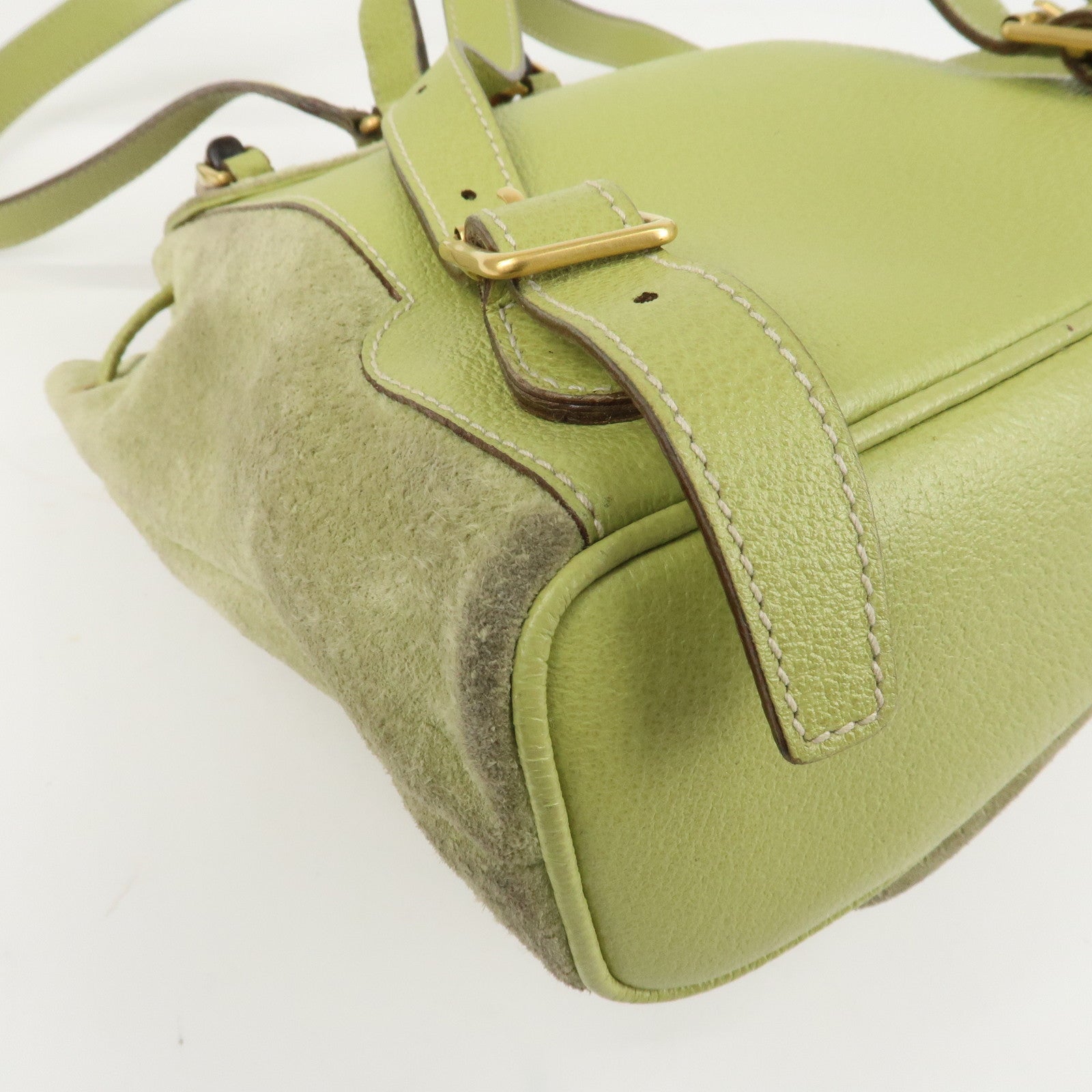 GUCCI Bamboo Suede Leather Backpack Light Green 003.1956.0030