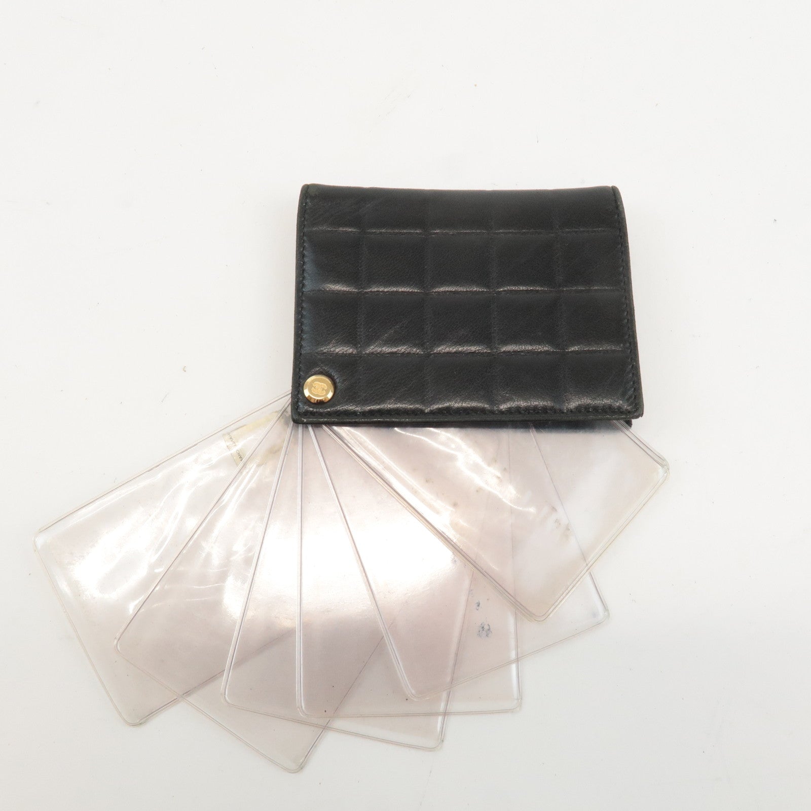 CHANEL Chocolate Bar Lamb Skin Card Case Black