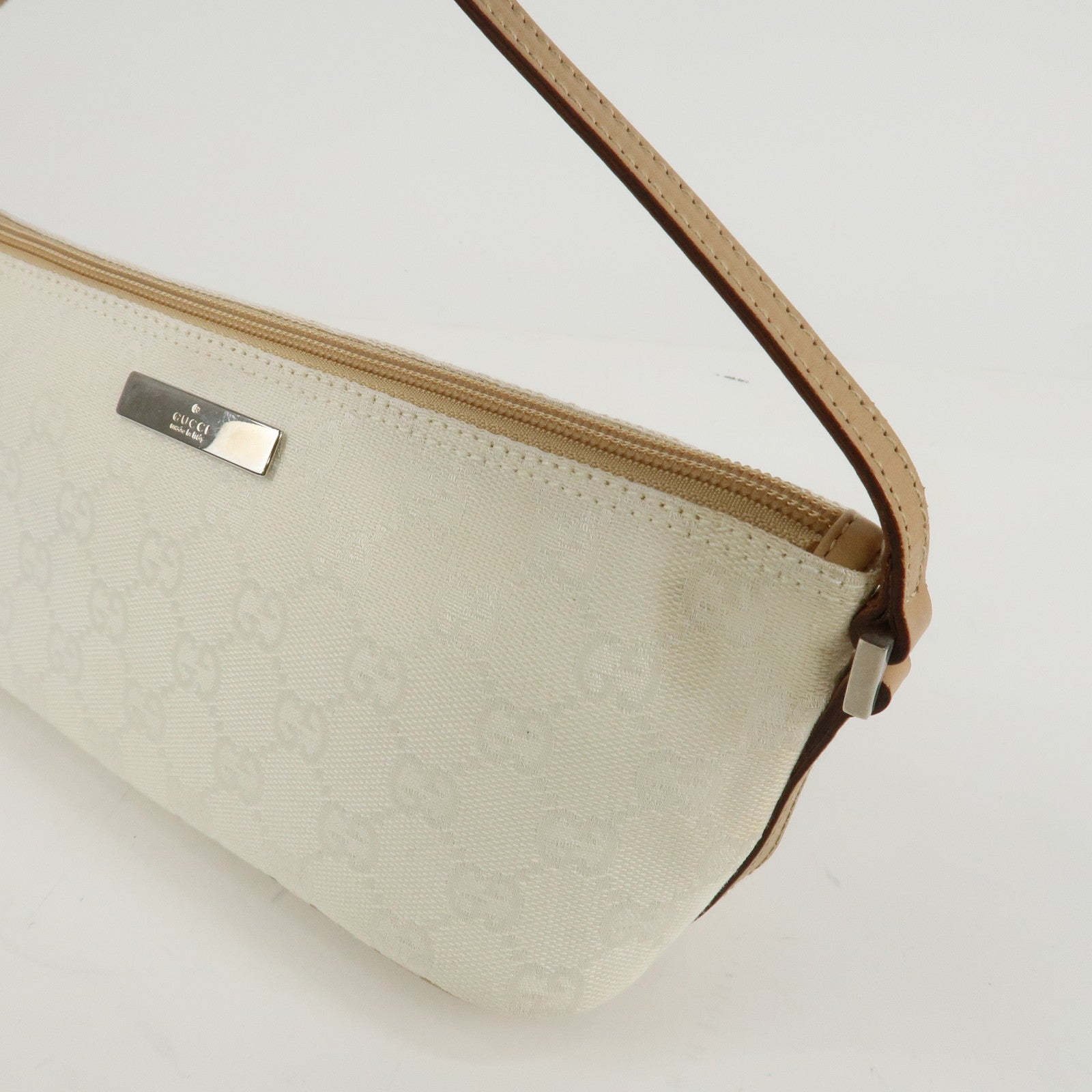 GUCCI Boat Bag GG Canvas Leather Hand Bag White Beige 039.1103