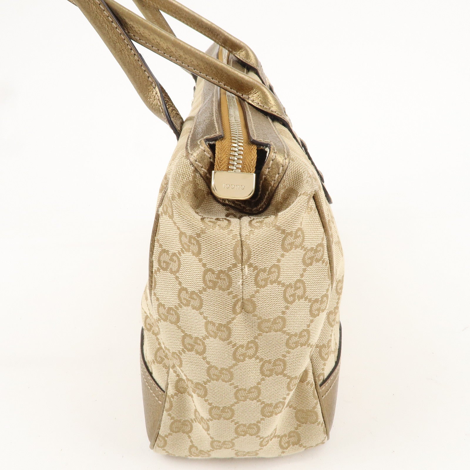 GUCCI Princy Sherry GG Canvas Leather Tote Bag Gold 177052