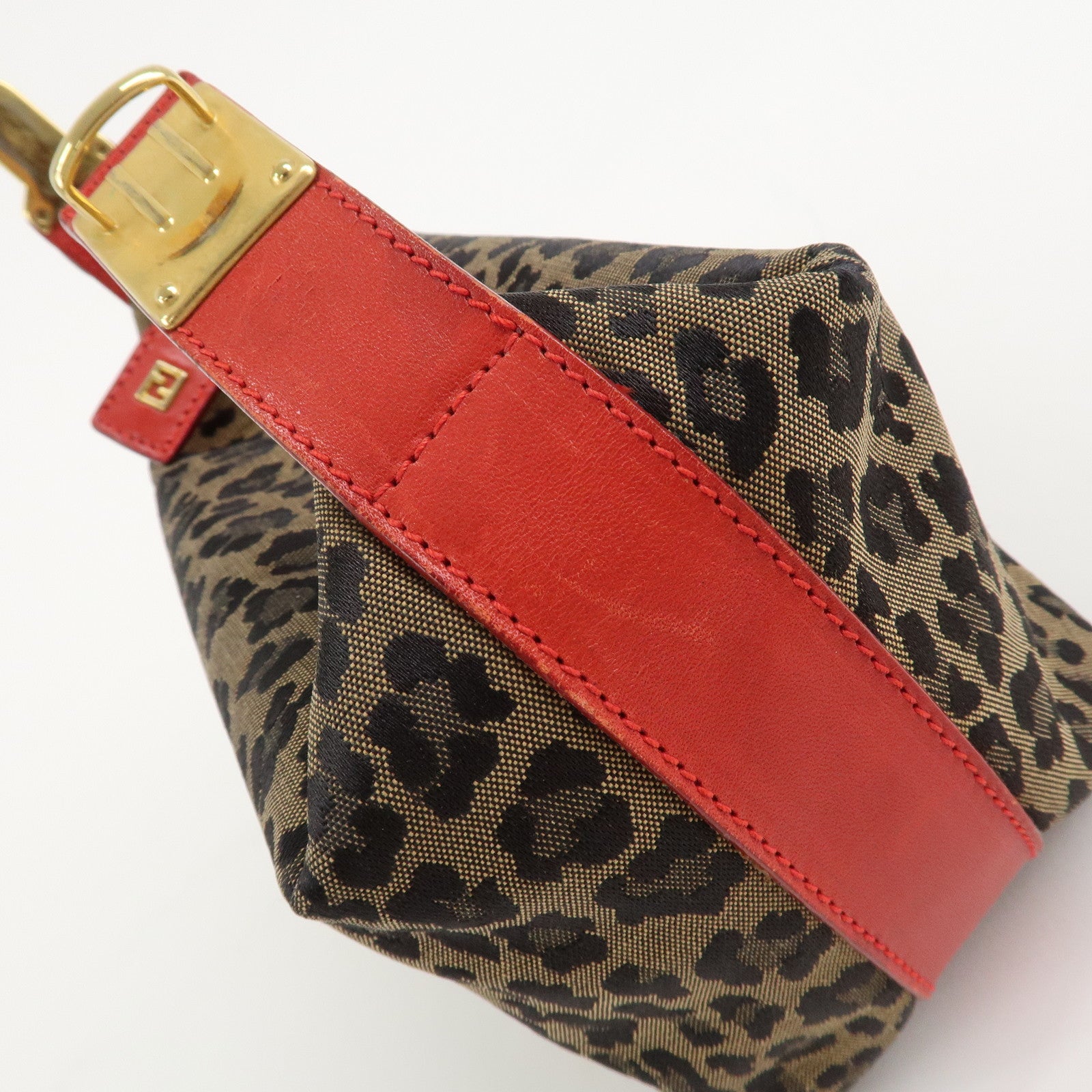 FENDI Canvas Leather Leopard Vanity Bag Pouch Brown Red 26360 Used