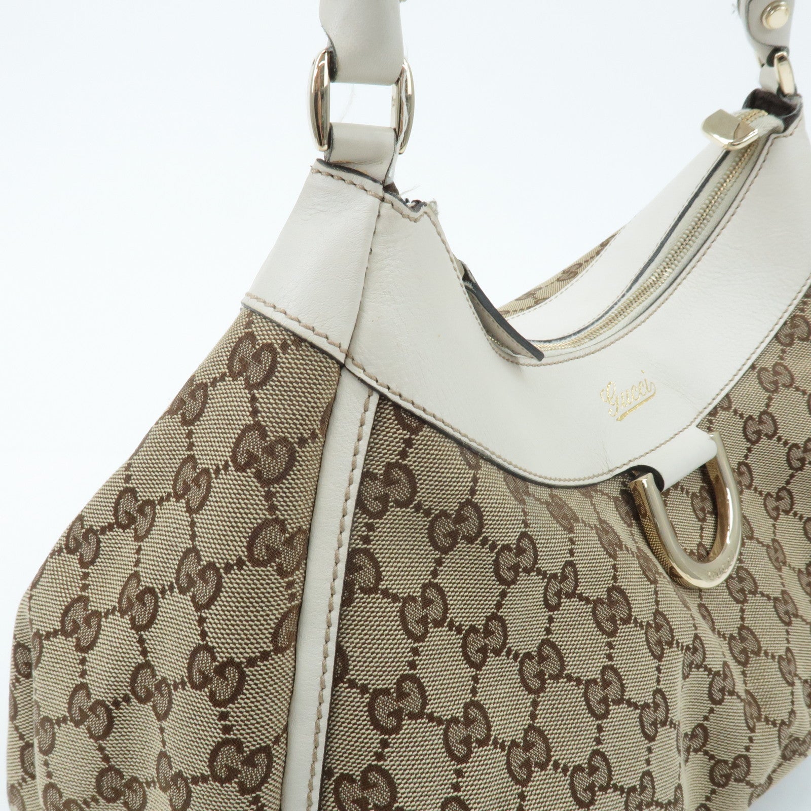 GUCCI Abbey GG Canvas Leather Shoulder Bag Beige White 189833 Used