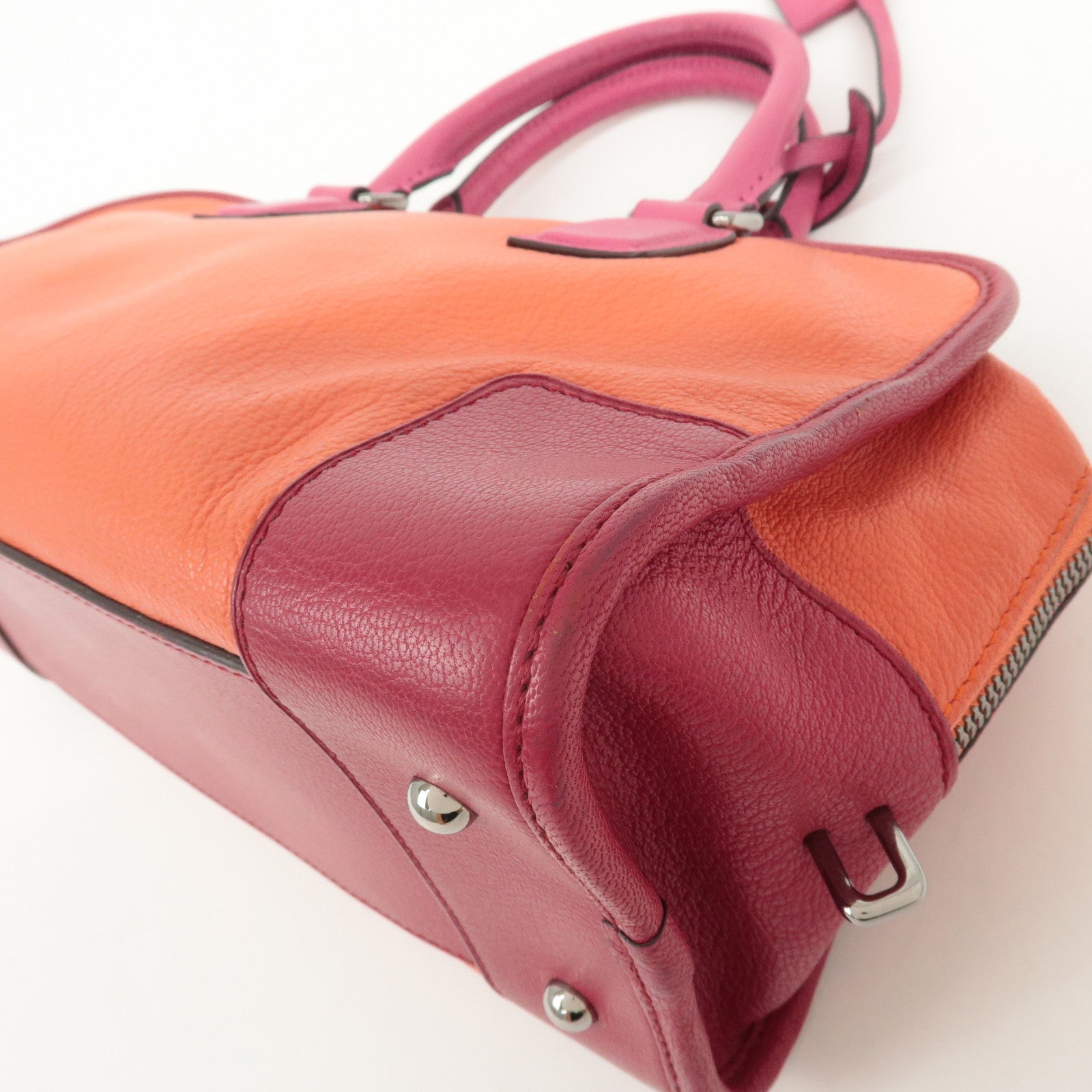 LOEWE Anagram Leather Amazona 28 Hand Bag Orange Red Pink Used