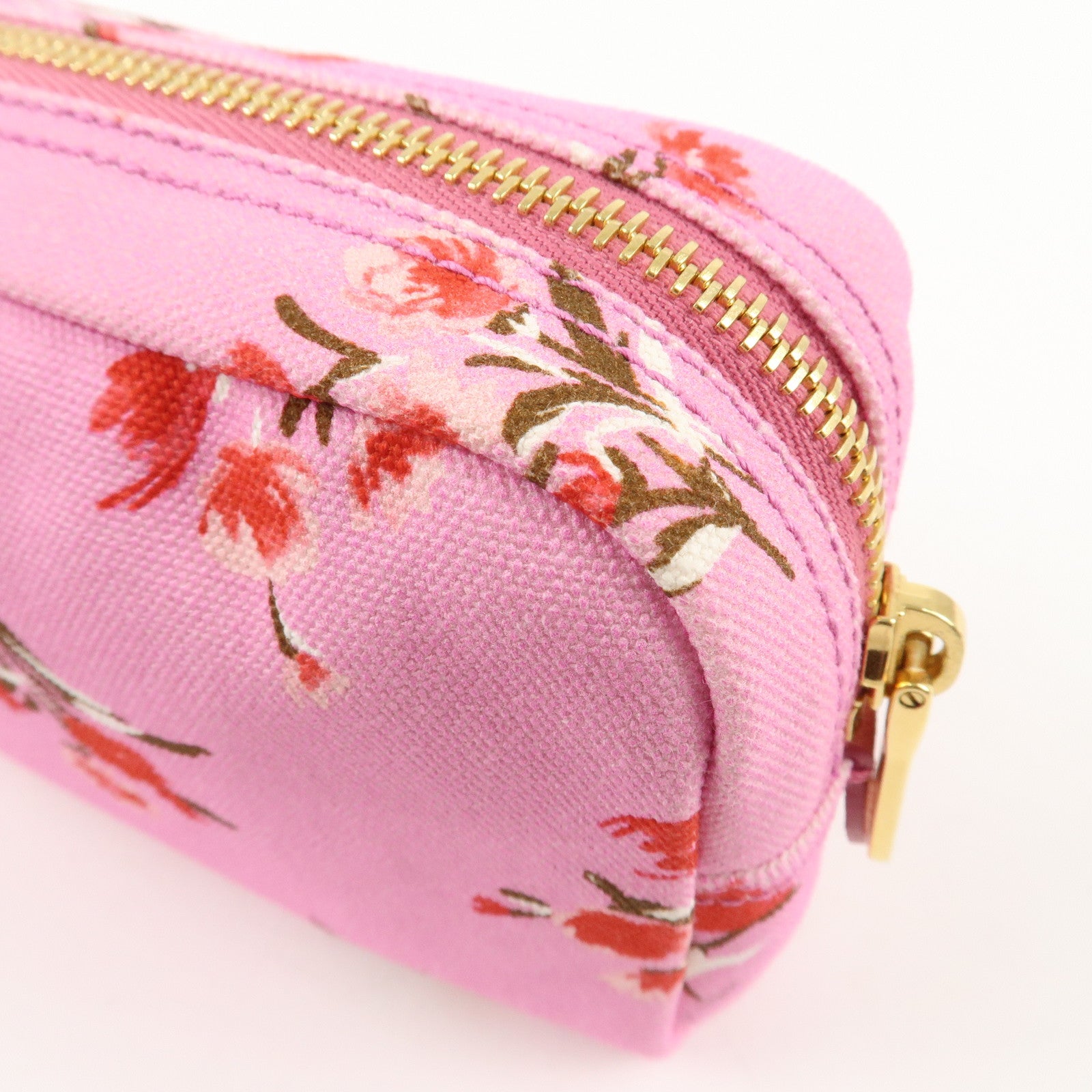 PRADA Canapa Canvas Leather Cosmetic Pouch Flower 1NA021 Pink Used