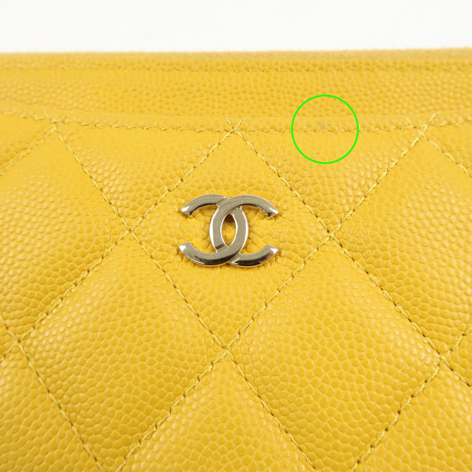 CHANEL Matelasse Caviar Skin Fragment Case Card Case Yellow