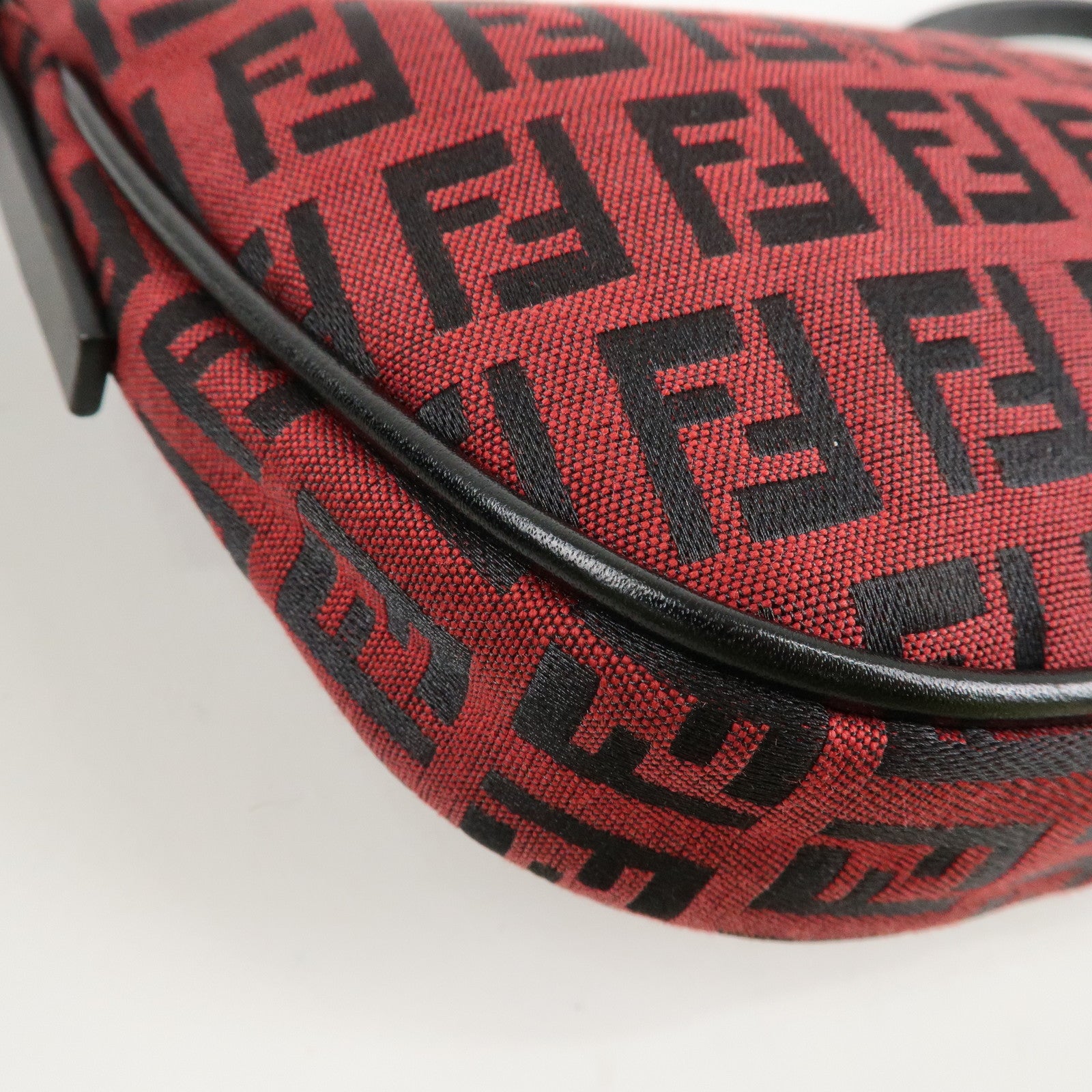 FENDI Zucchino Canvas Leather Accessory Pouch Hand Bag Black Red