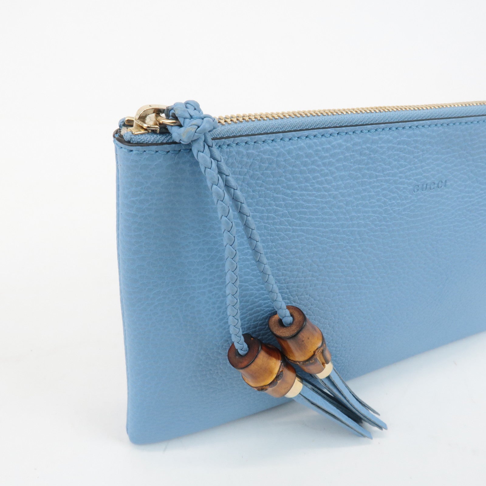 GUCCI Bamboo Leather Clutch Bag Second Bag Blue 449652 Used