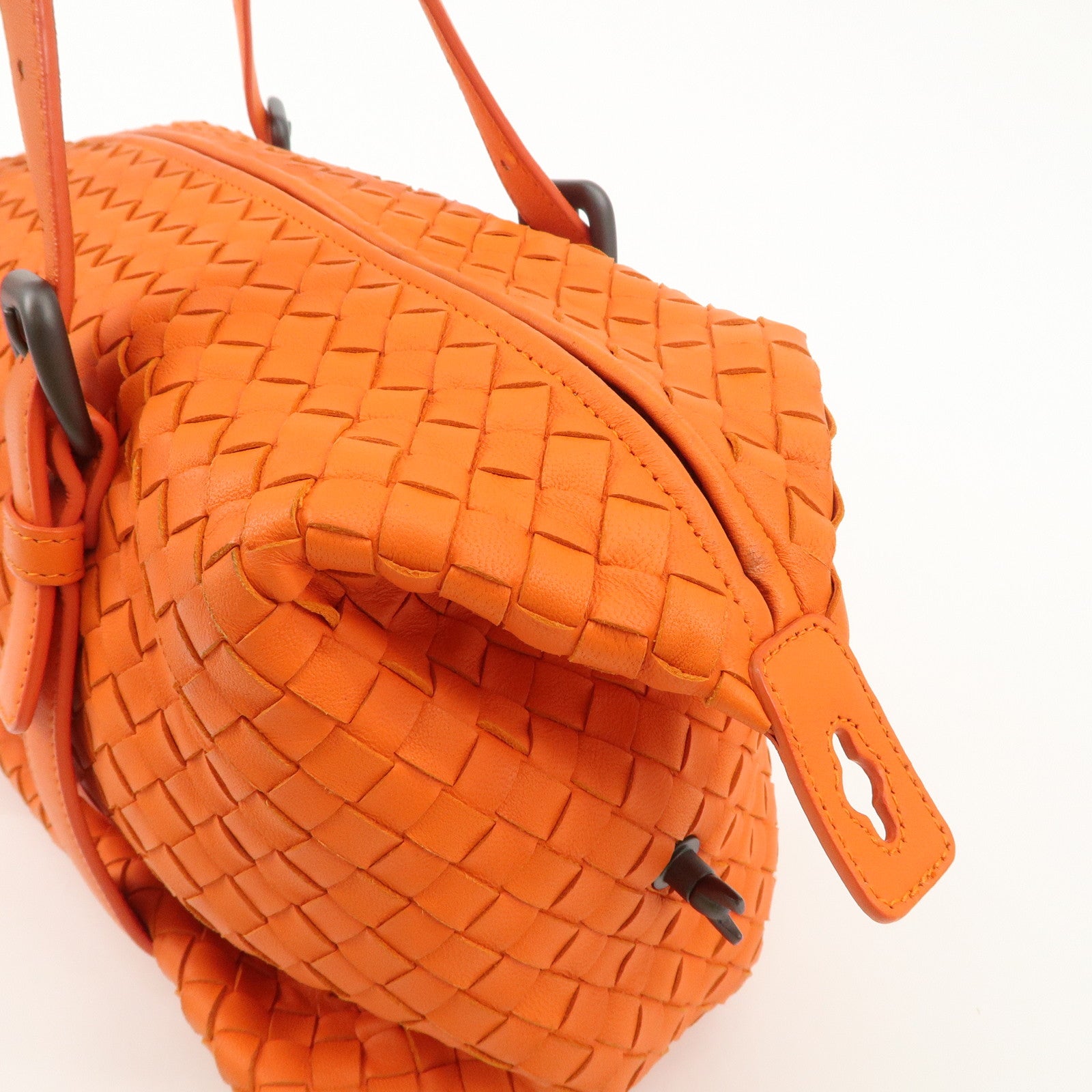 BOTTEGA VENETA Intrecciato Leather Boston Bag Hand Bag Orange