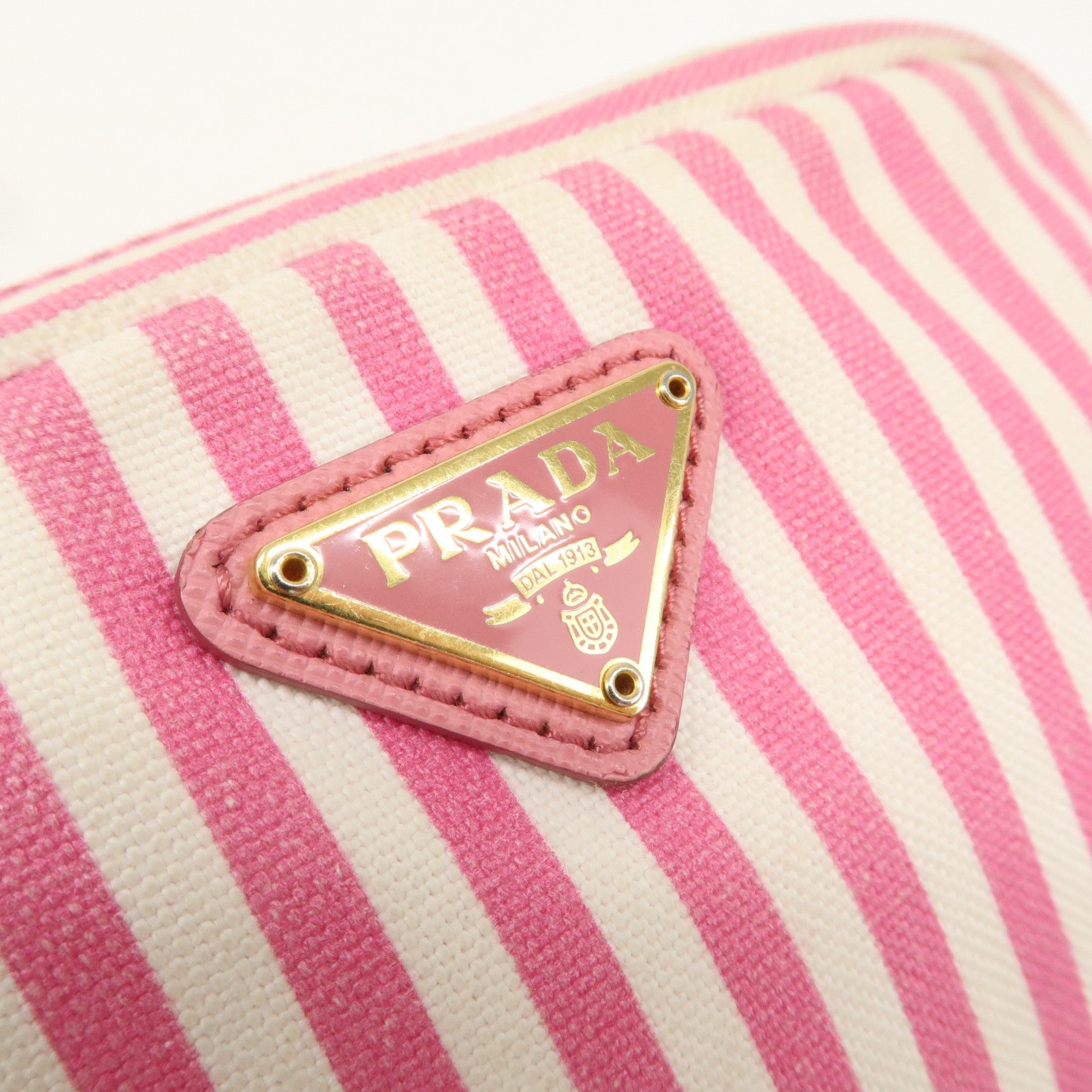 PRADA Capana Canvas Pouch Pink White Stripe 1NA021