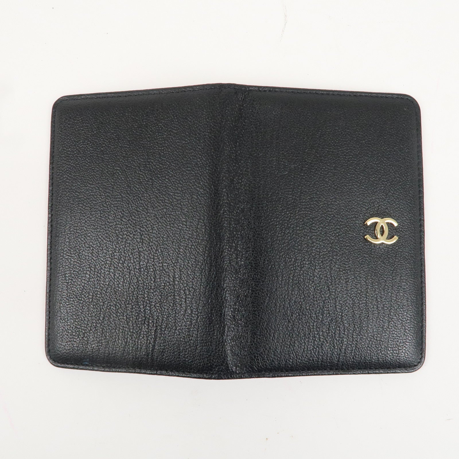 CHANEL Leather COCO Mark Bi-fold Card Case Black