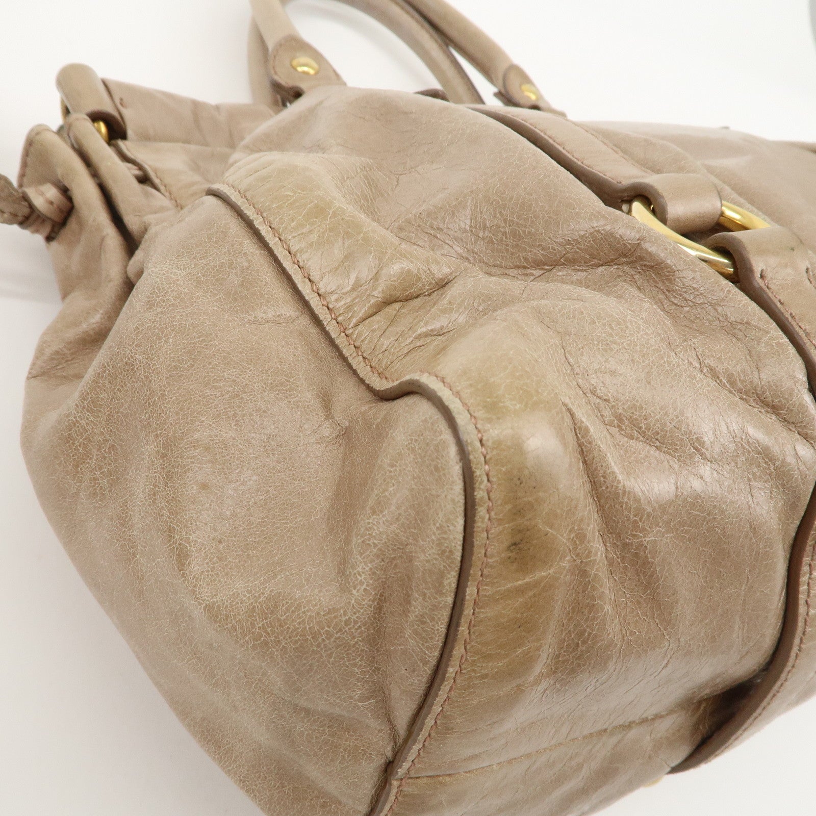 MIU MIU Leather 2Way Shoulder Bag Hand Bag Beige RT0383 Used