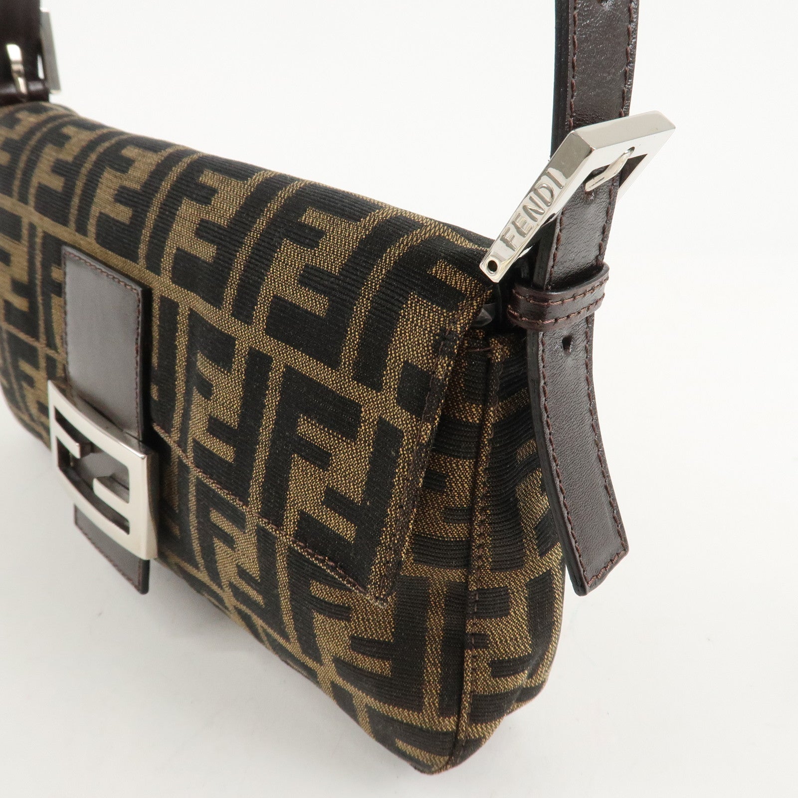 FENDI Mamma Baguette Zucca Canvas Leathr Shoulder Bag 214526424099 Used