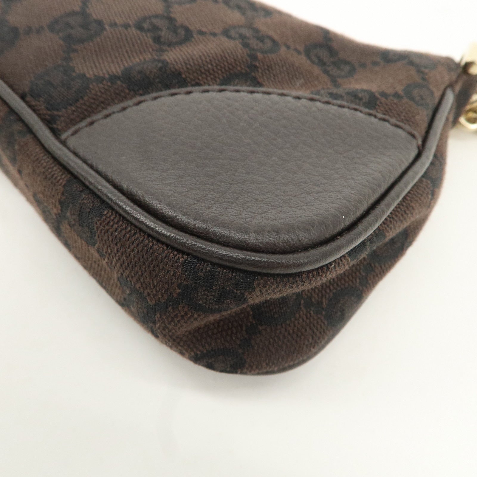 GUCCI GG Canvas Leather Chain Shoulder Bag Dark Brown 27383 Used