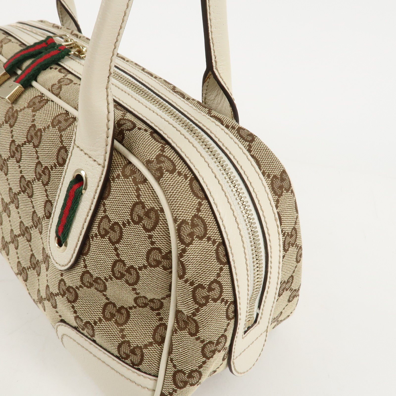 GUCCI Princy Sherry GG Canvas Leather Mini Boston Bag Beige 161720